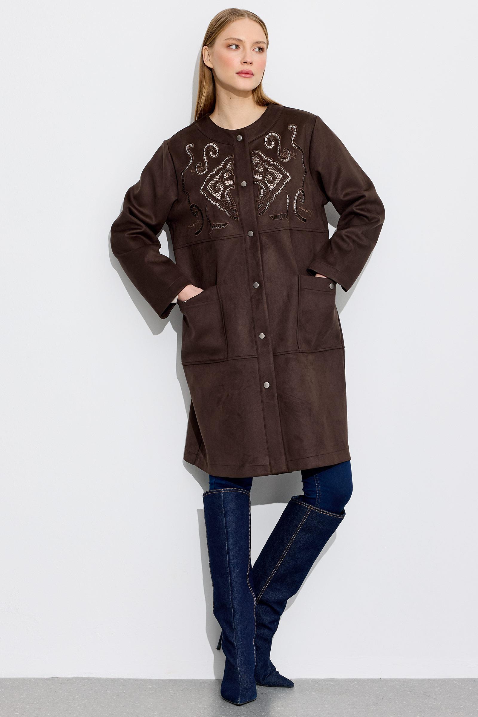 Nakış Detaylı Süet Kap KAHVE