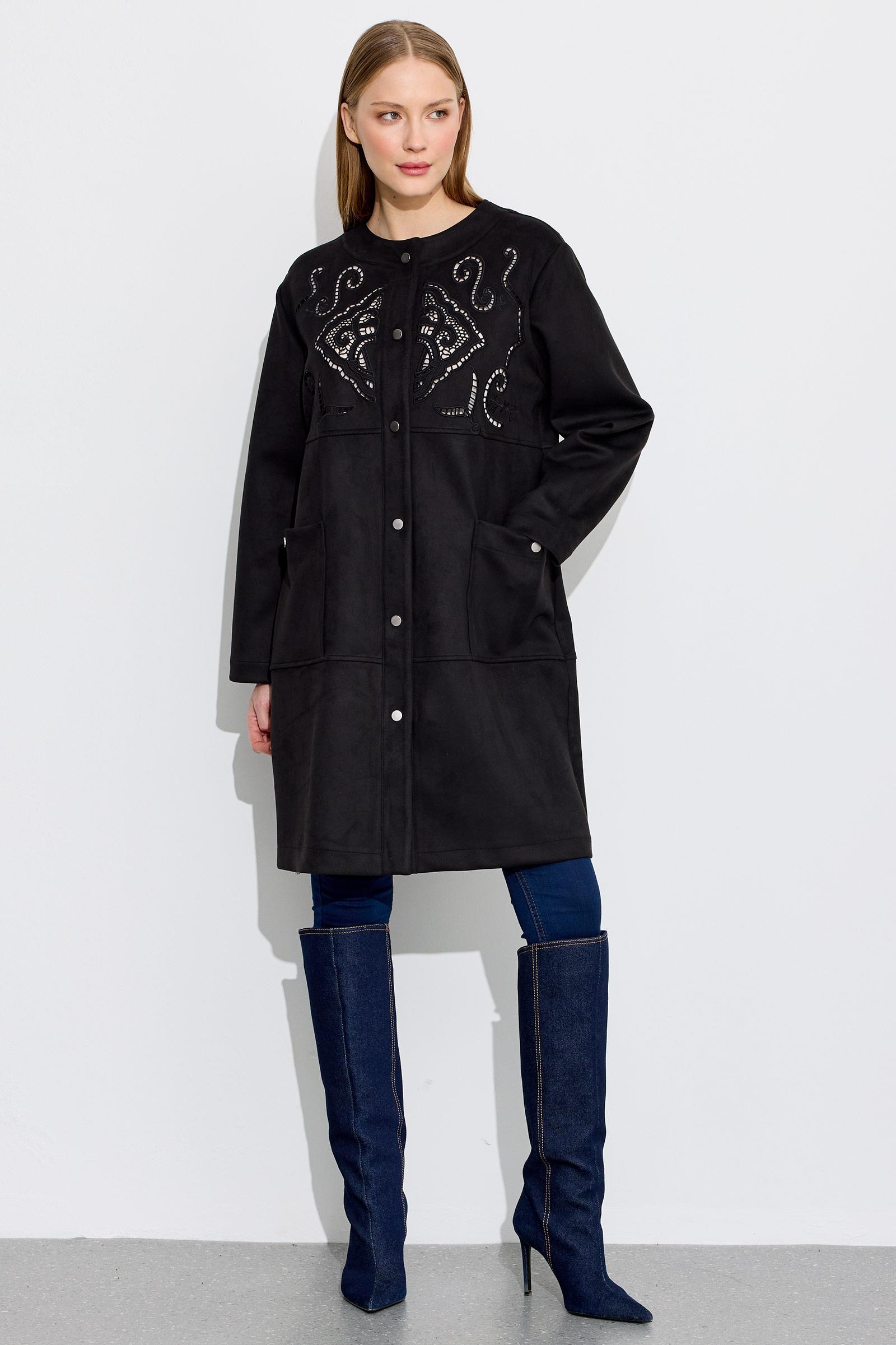 Nakış Detaylı Süet Kap SİYAH