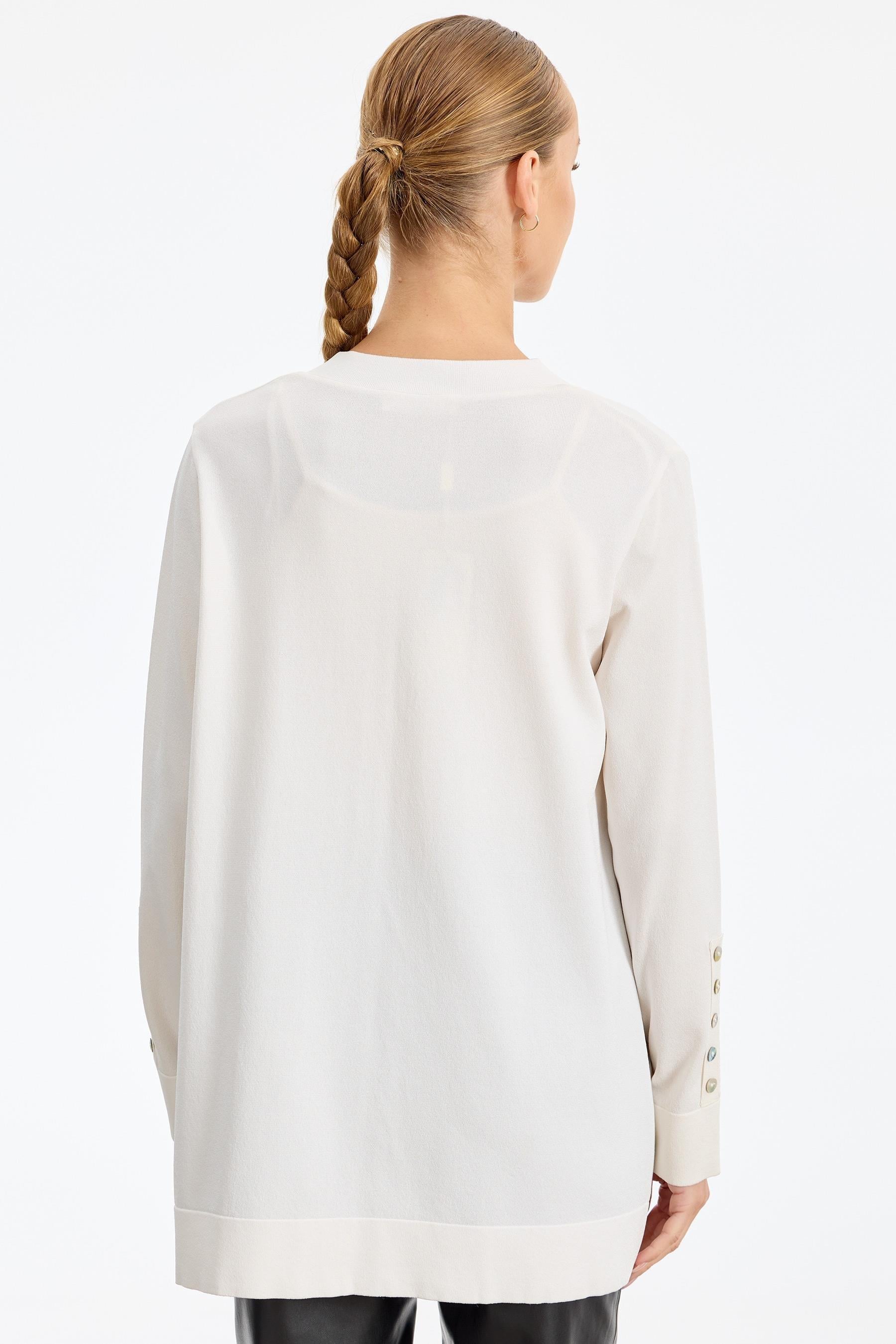 Önü Flora Kumaş Garnili Rayon Hırka VANİLYA