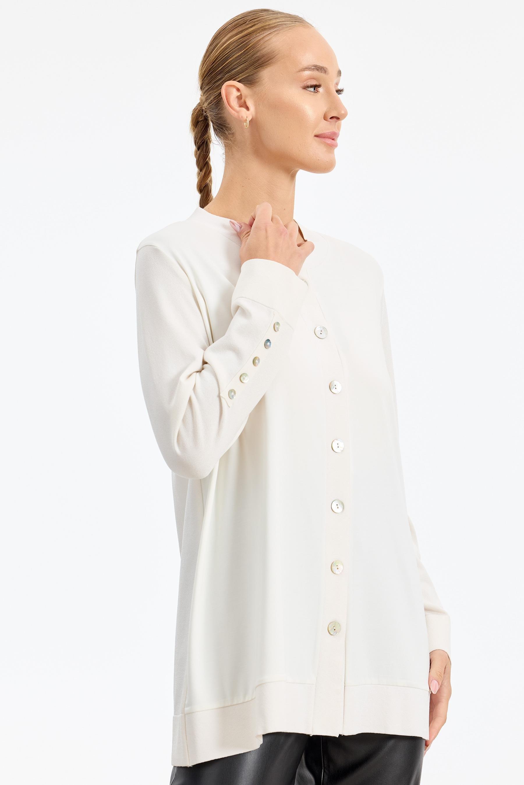 Önü Flora Kumaş Garnili Rayon Hırka VANİLYA