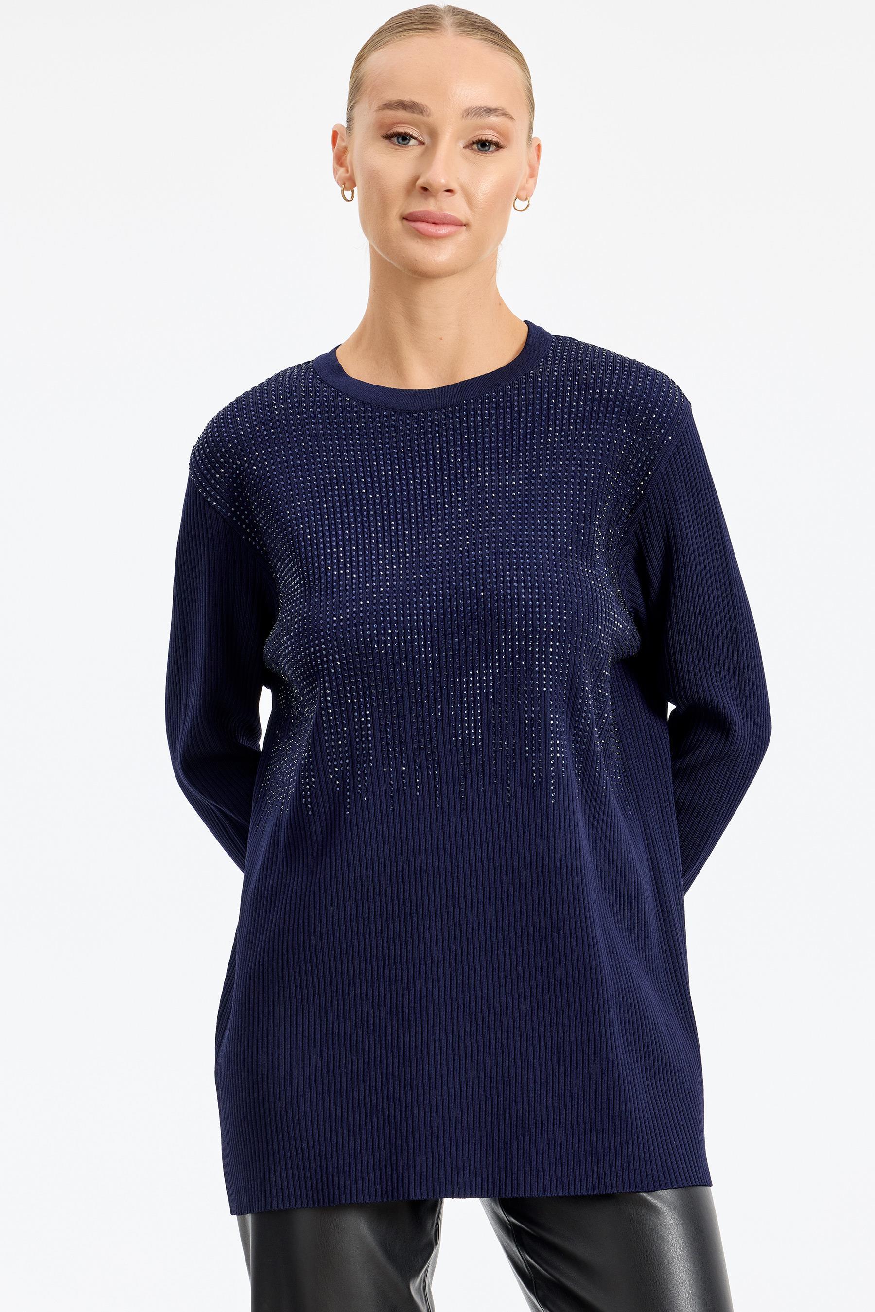 Önü Taş Baskı Rayon Tunik LACİVERT