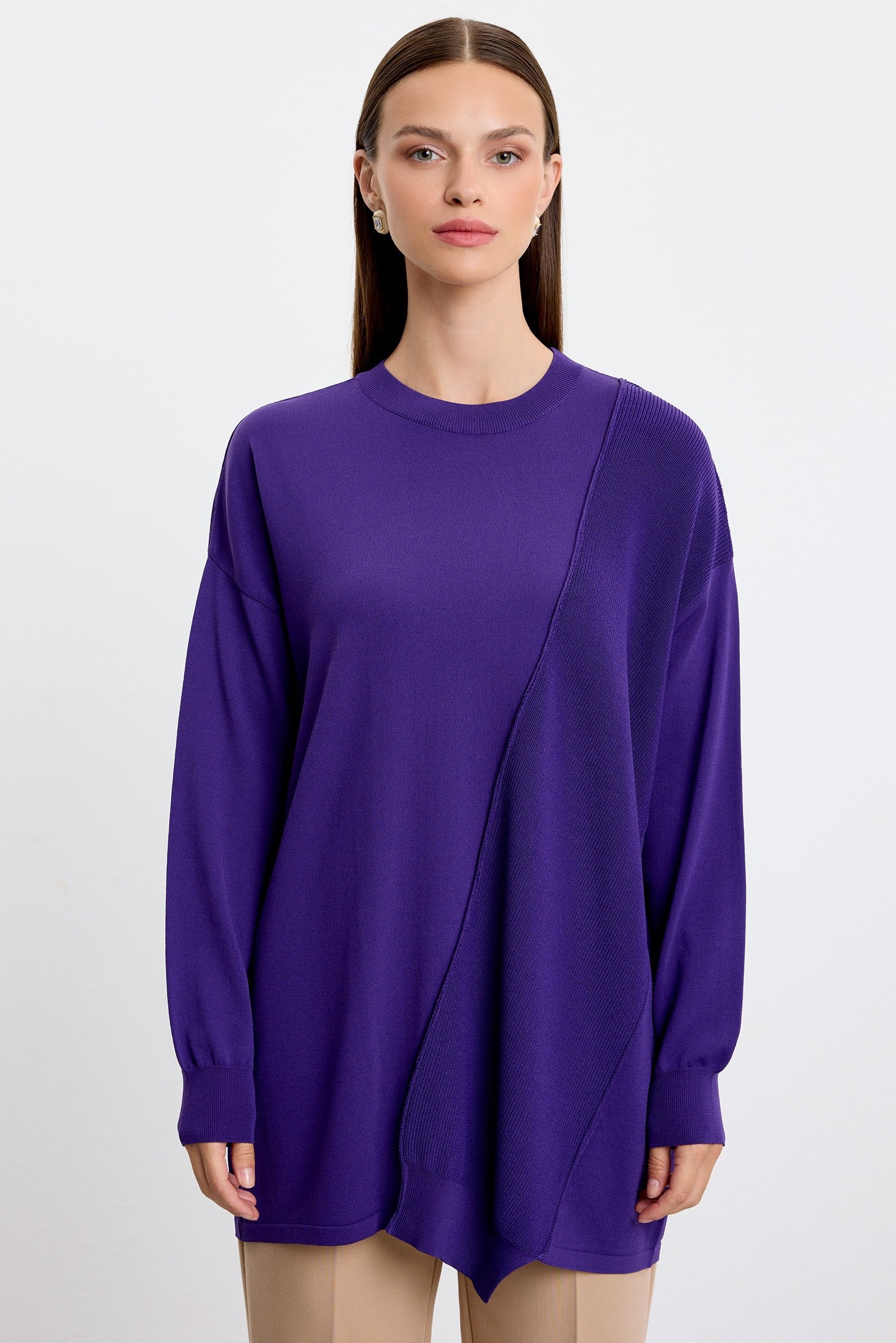 Örgü Detaylı Rayon Tunik AÇIK MOR