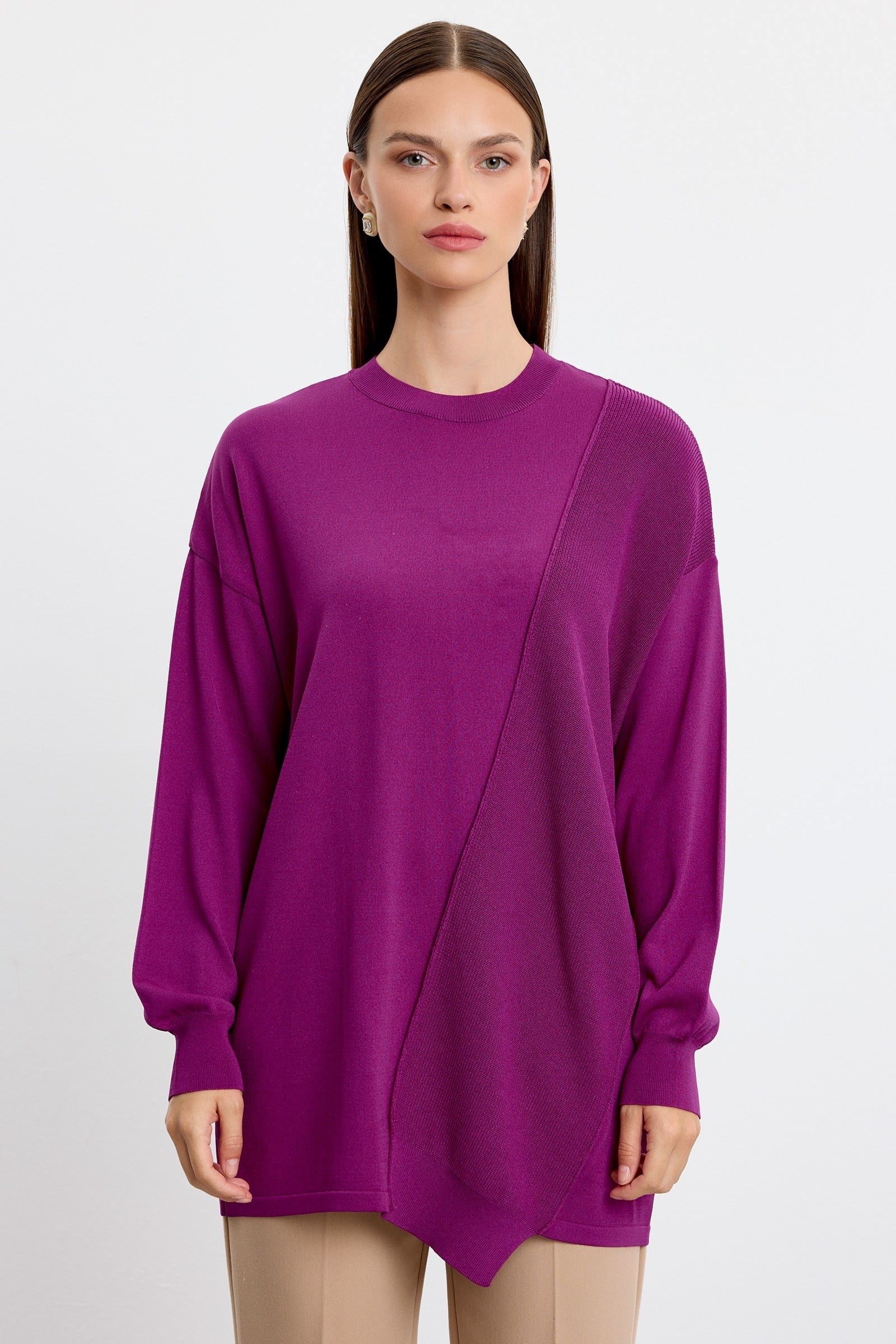 Örgü Detaylı Rayon Tunik FUŞYA