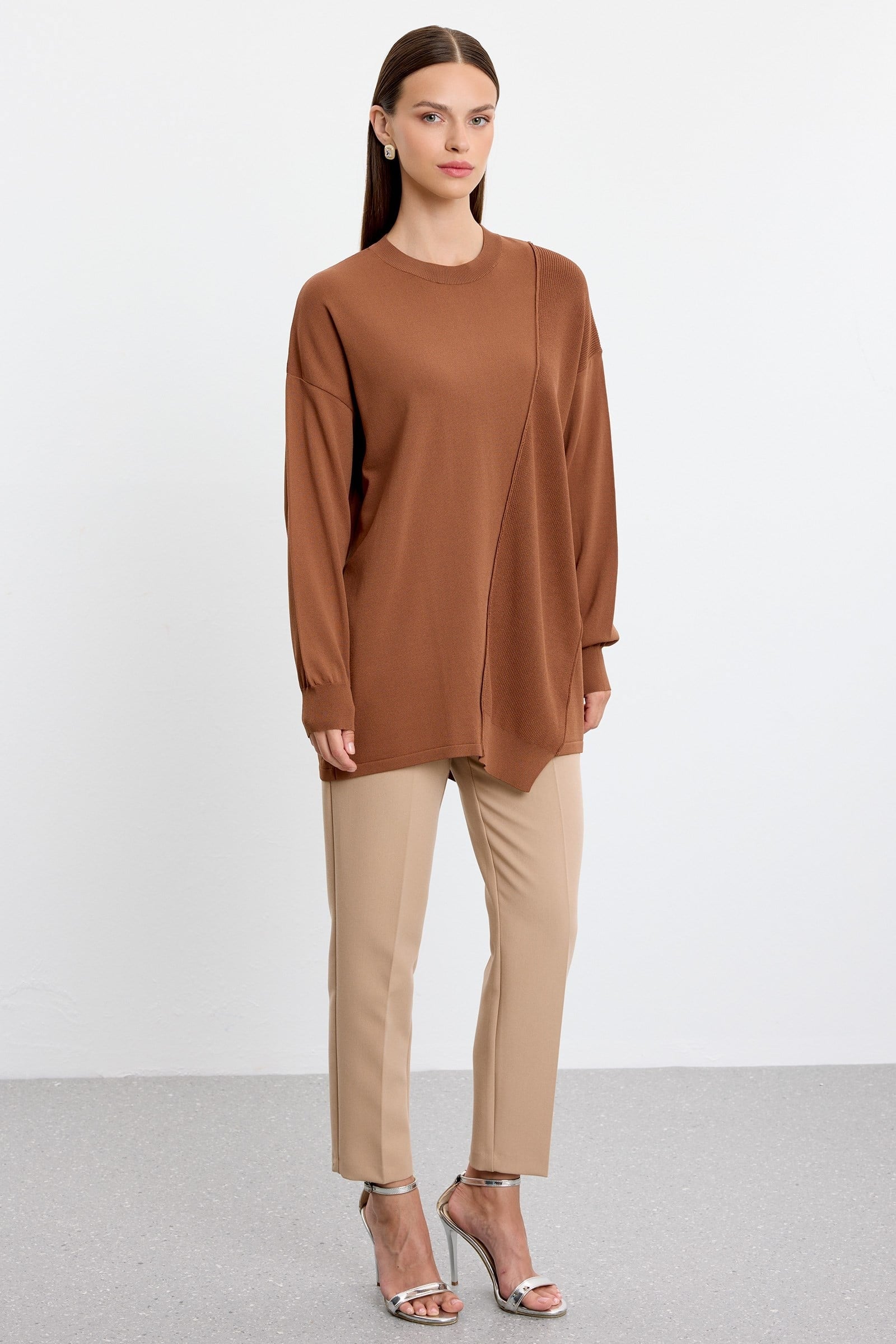 Örgü Detaylı Rayon Tunik KAHVE