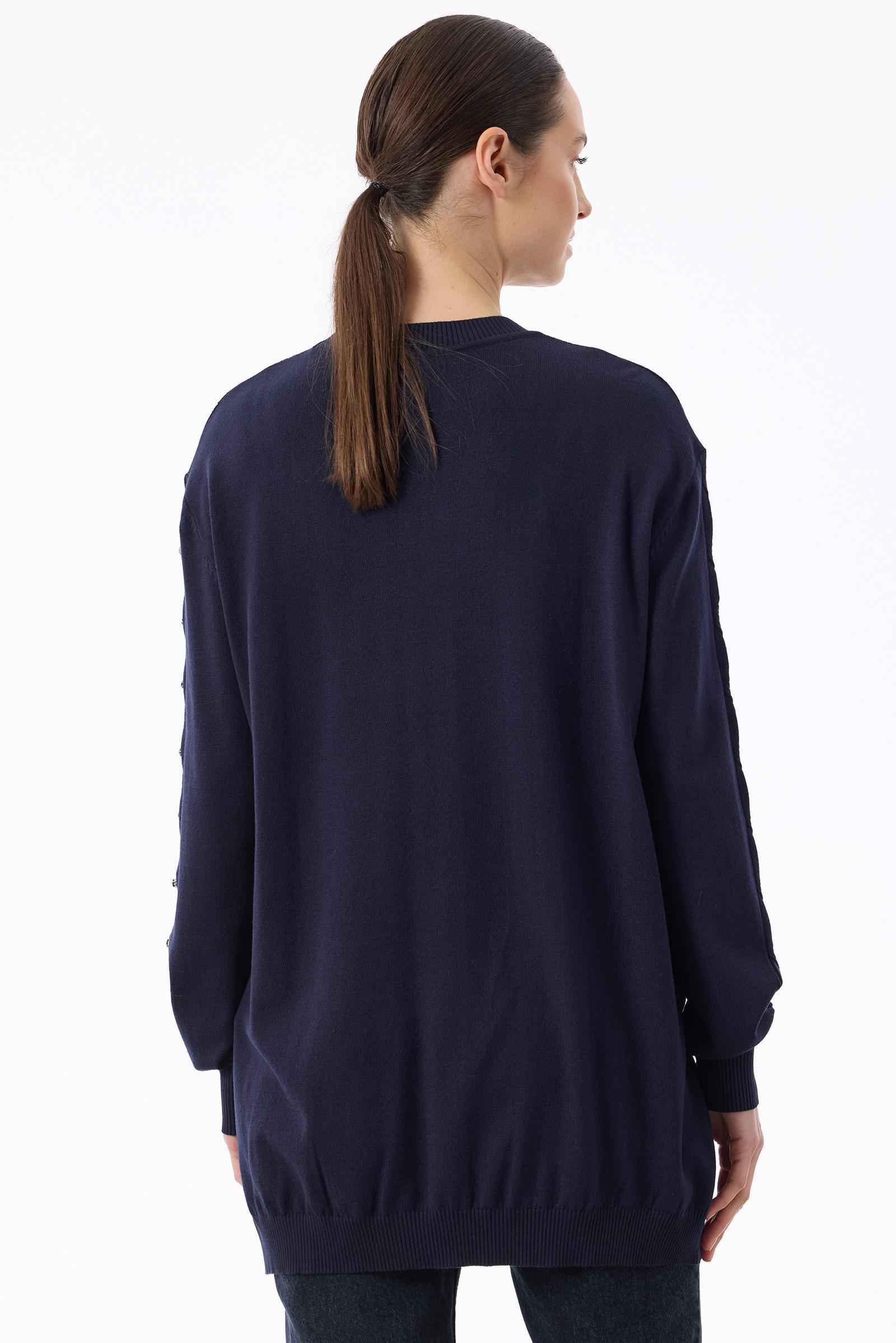 Örgü Detaylı Taşlı Triko Tunik LACİVERT