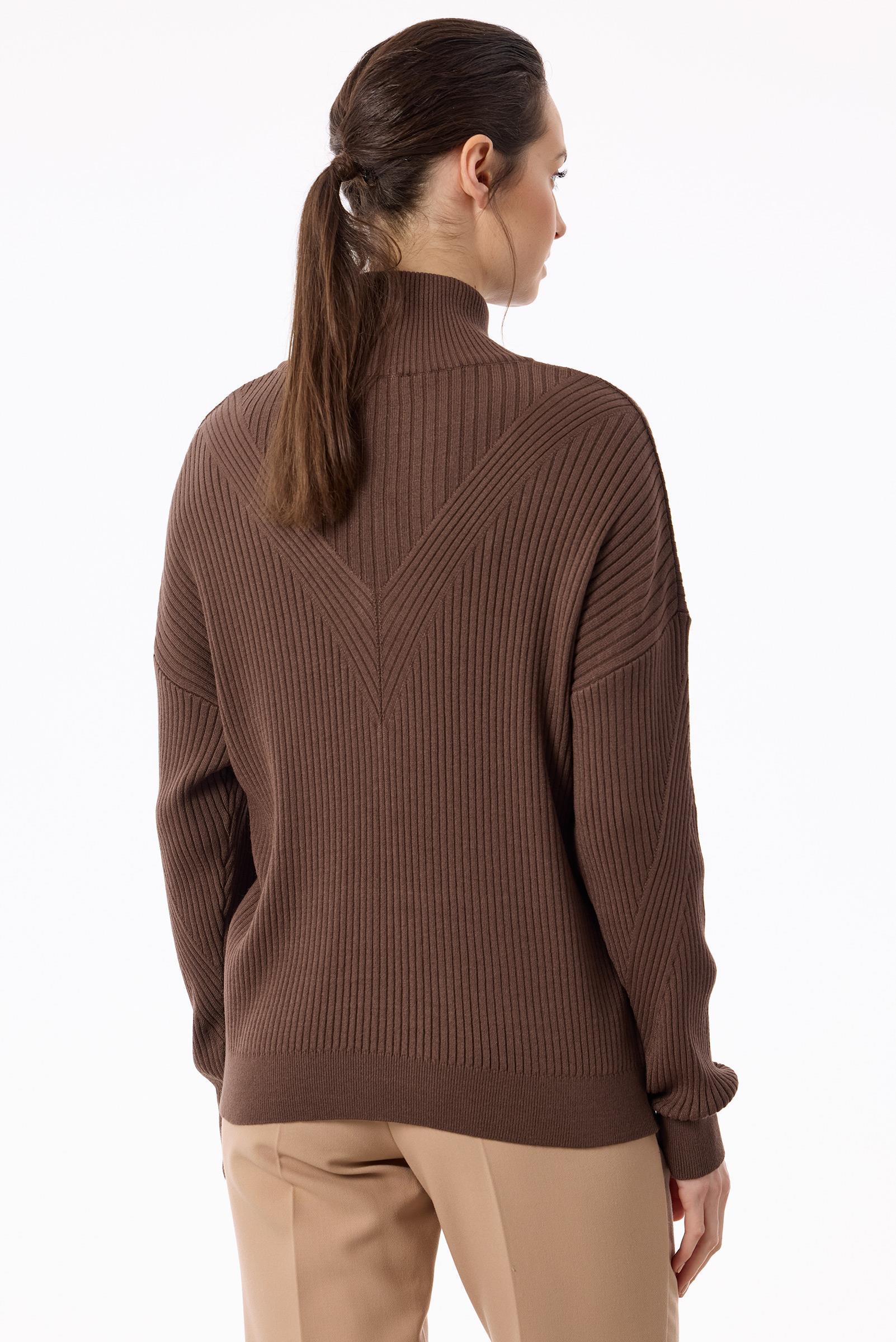 Örgü Detaylı Yüksek Yakalı Triko Bluz KAHVE