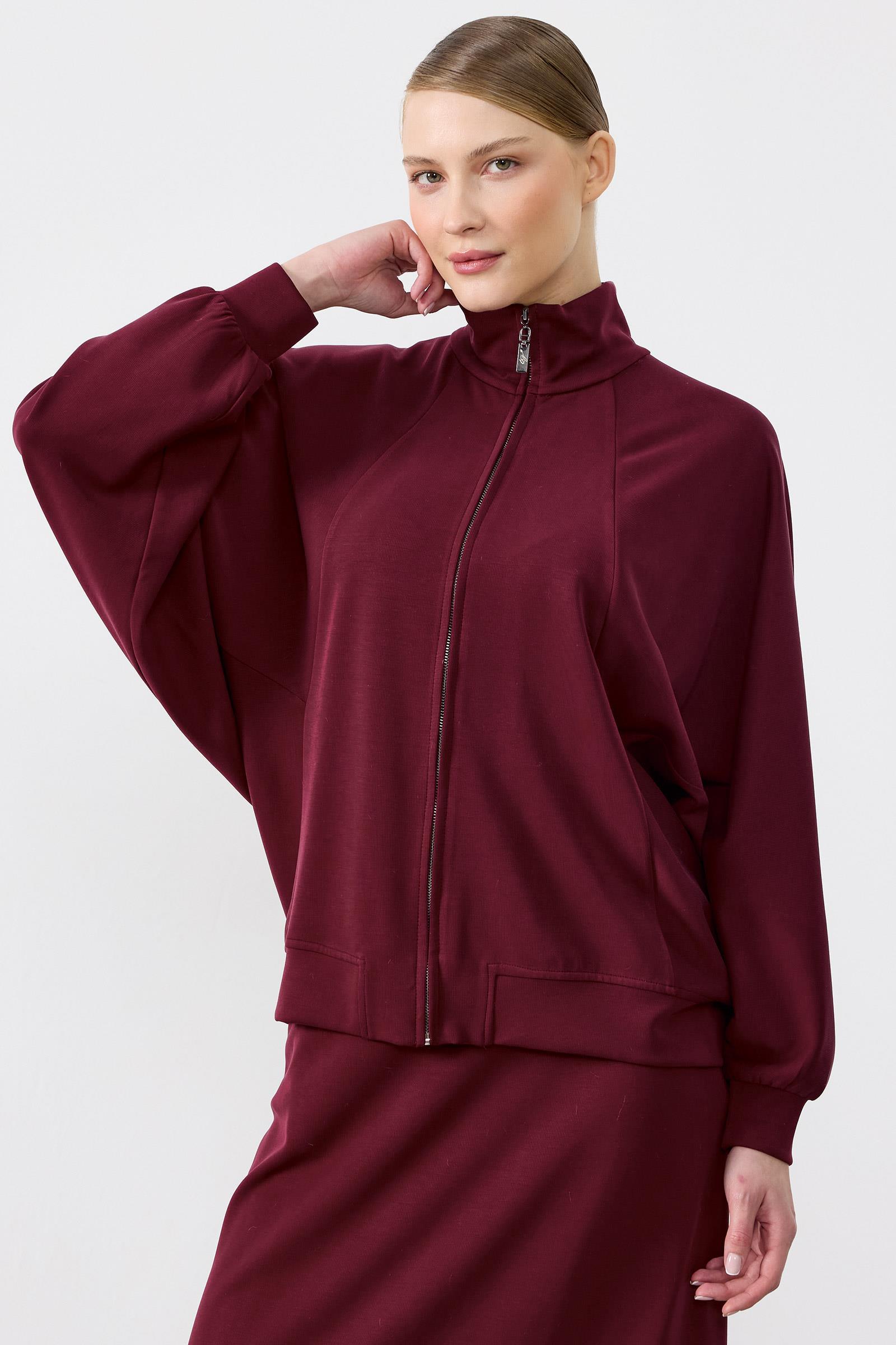 Pilikaşe Detaylı Fermuarlı Hırka Etekli Takım BORDO