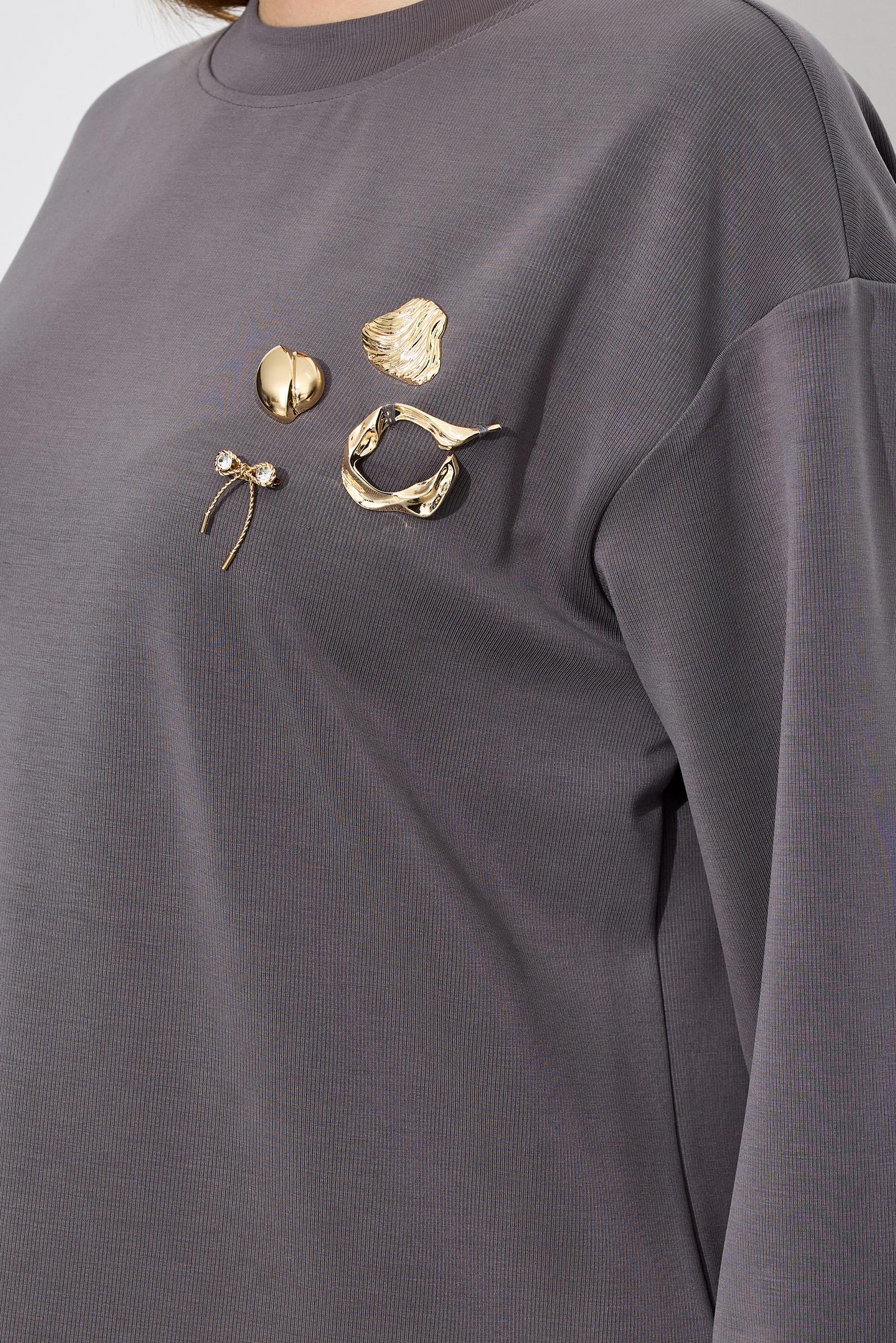 Plise Detaylı Aksesuarlı Tunik ANTRASİT