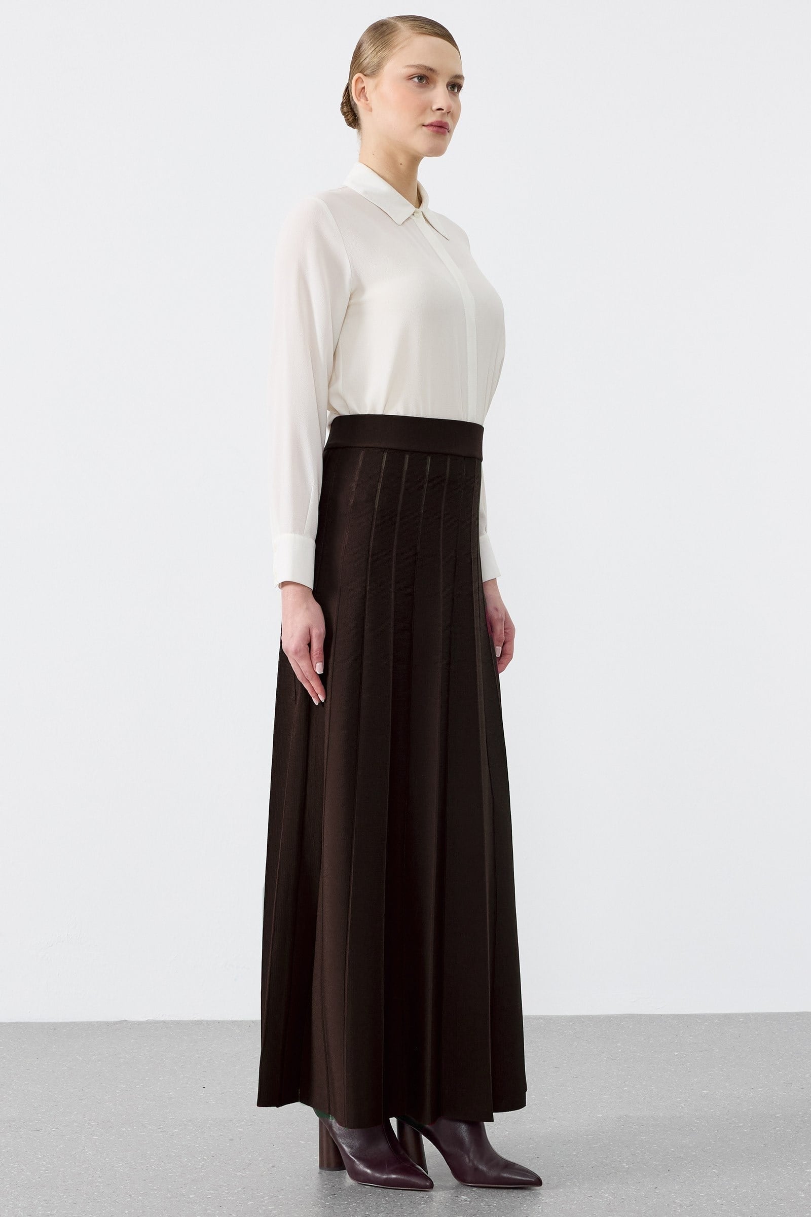 Pliseli Rayon Etek KAHVE