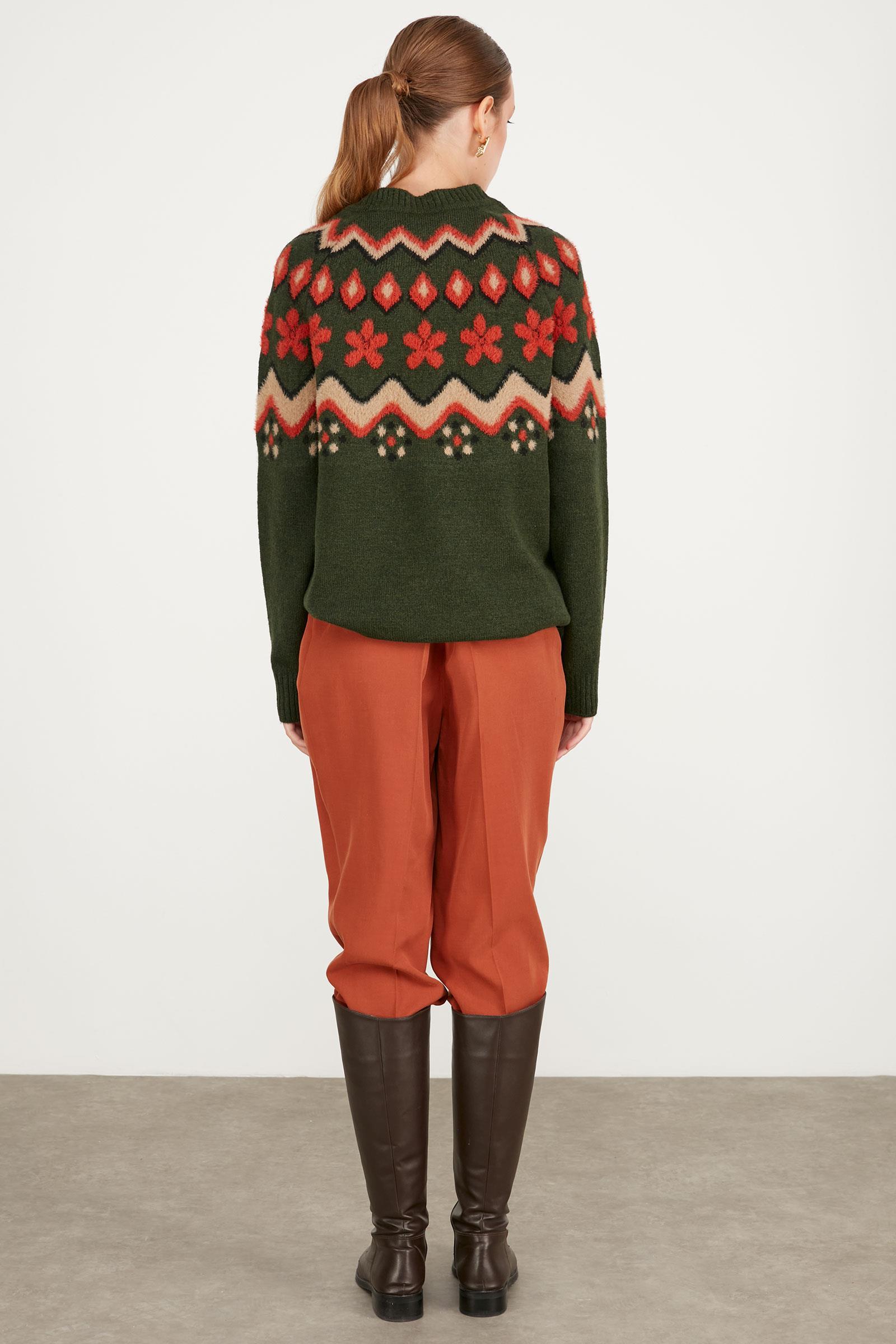 ROBASI DESEN DETAYLI İŞLEMELİ TRİKO TUNİK HAKİ