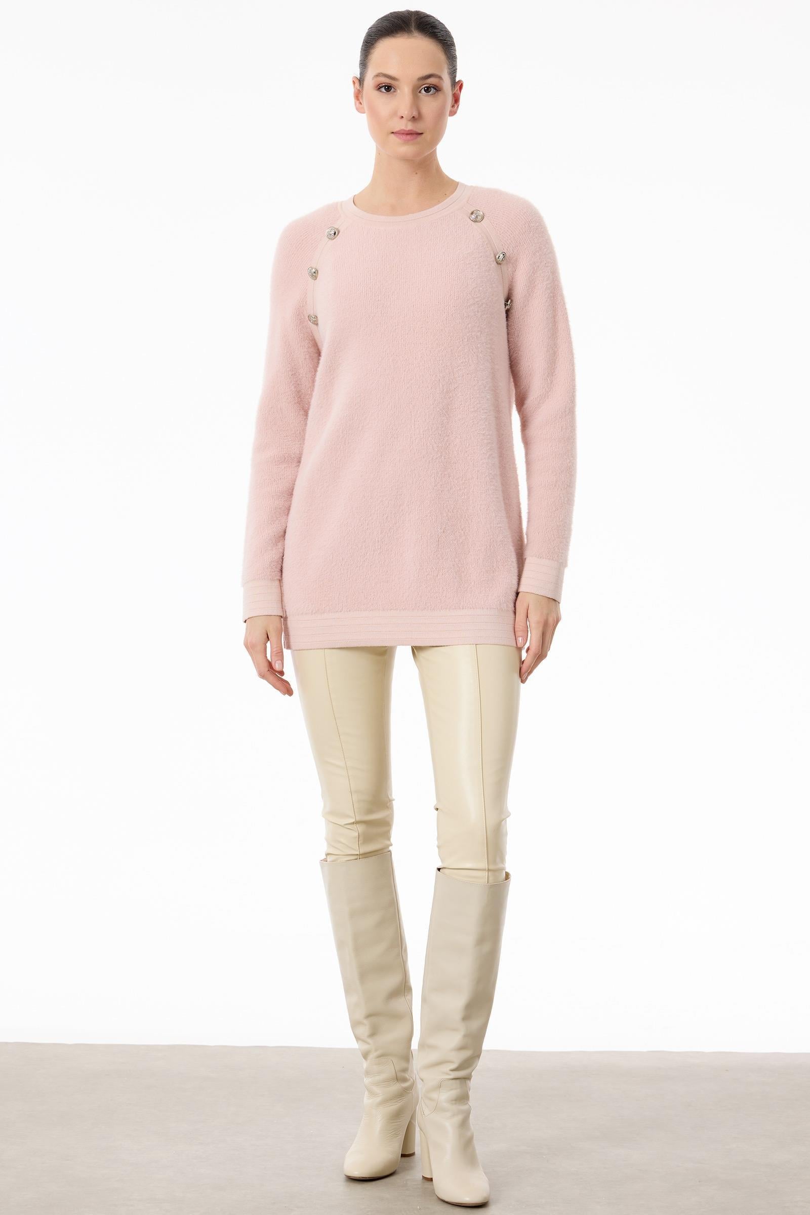 Reglan Kollu Düğme Detaylı Mink Tunik PEMBE