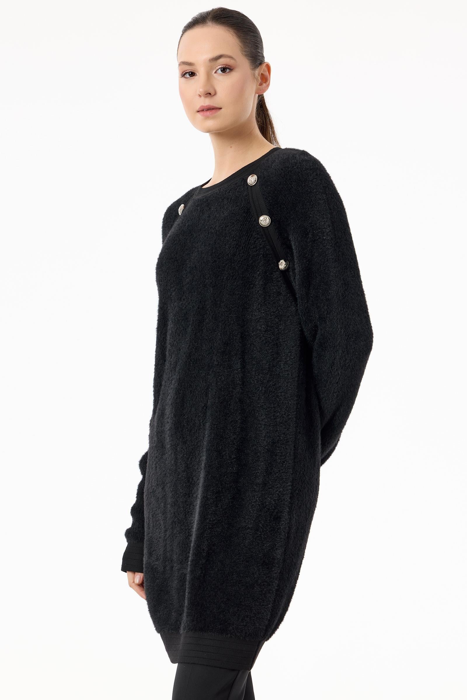 Reglan Kollu Düğme Detaylı Mink Tunik SİYAH