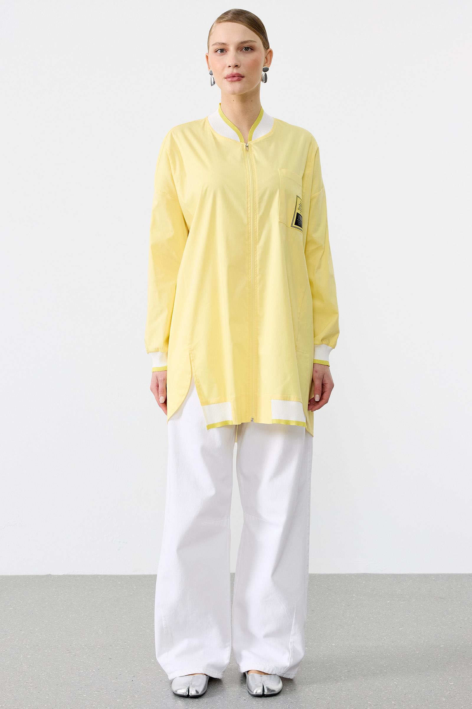 Ribanaları Çizgili Cebi Aksesuarlı Fermuarlı Gömlek SARI