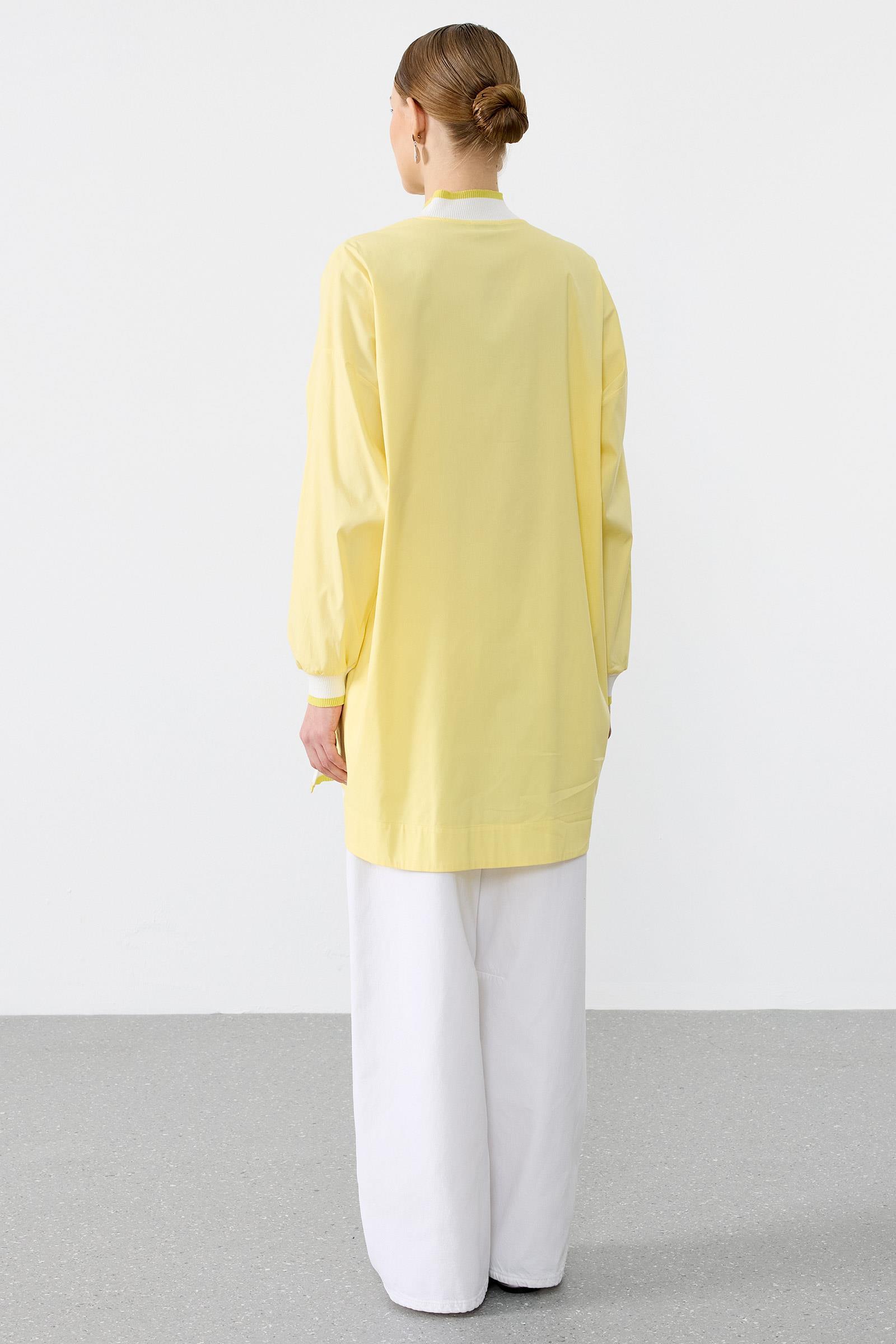 Ribanaları Çizgili Cebi Aksesuarlı Fermuarlı Gömlek SARI