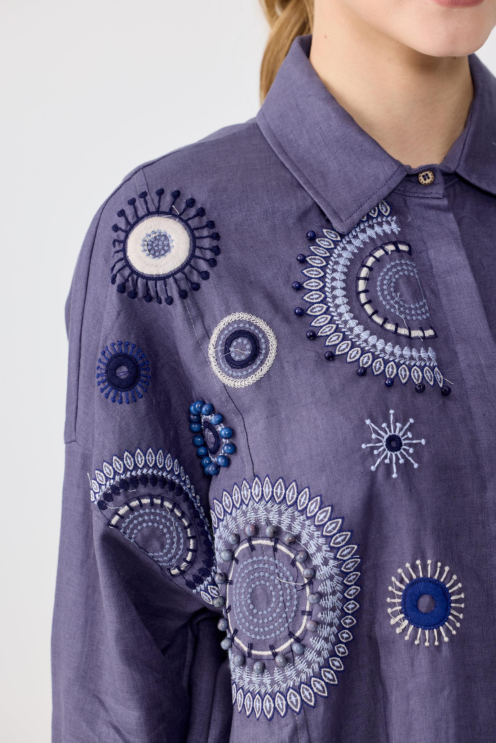 Robası İşlemeli Gömlek İNDİGO