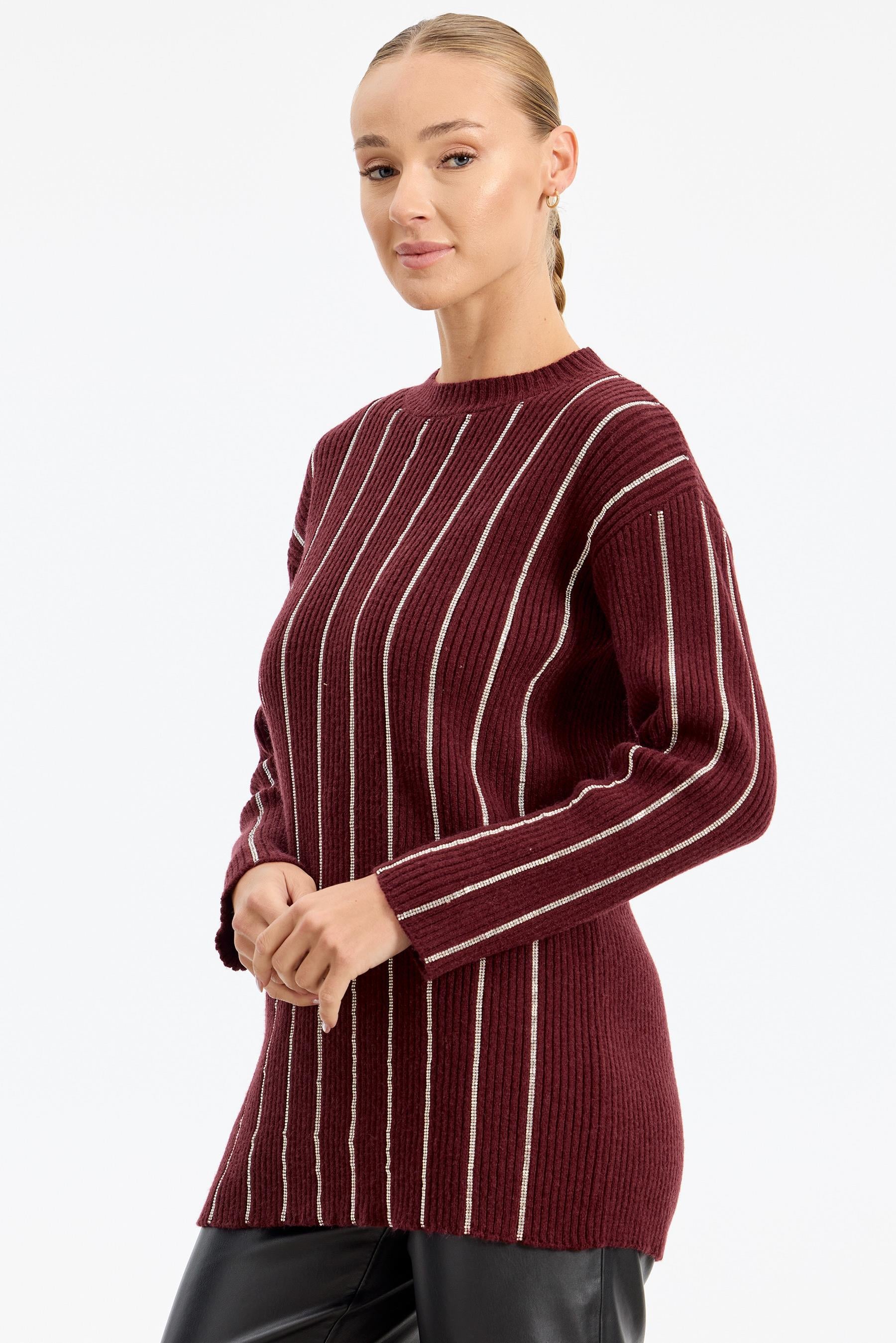 Şerit Taş Yapıştırmalı Fitilli Tunik BORDO