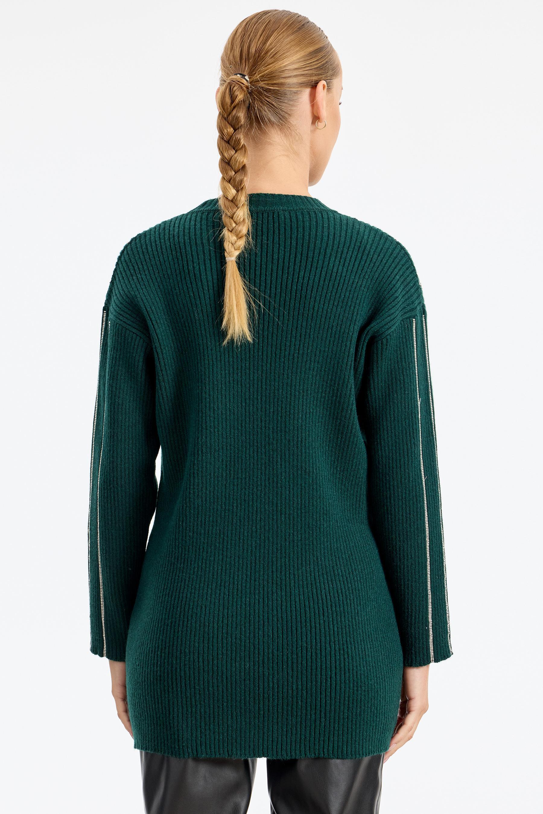 Şerit Taş Yapıştırmalı Fitilli Tunik ZÜMRÜT