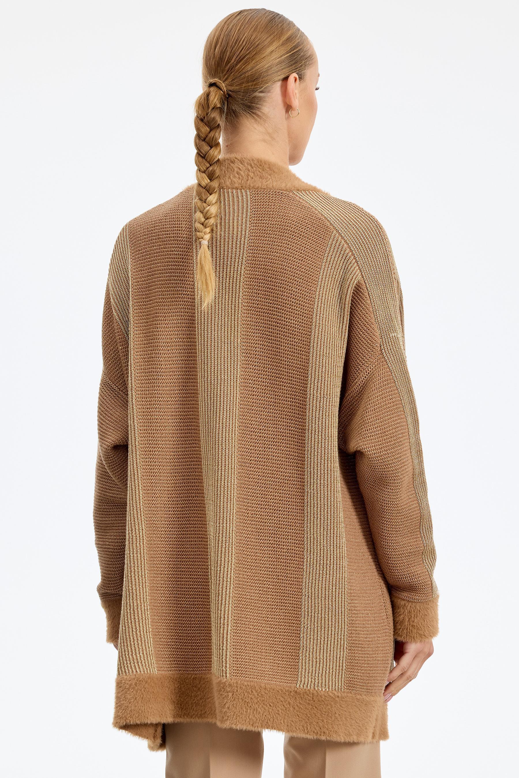 Sim ip Detaylı Triko Hırka CAMEL GOLD