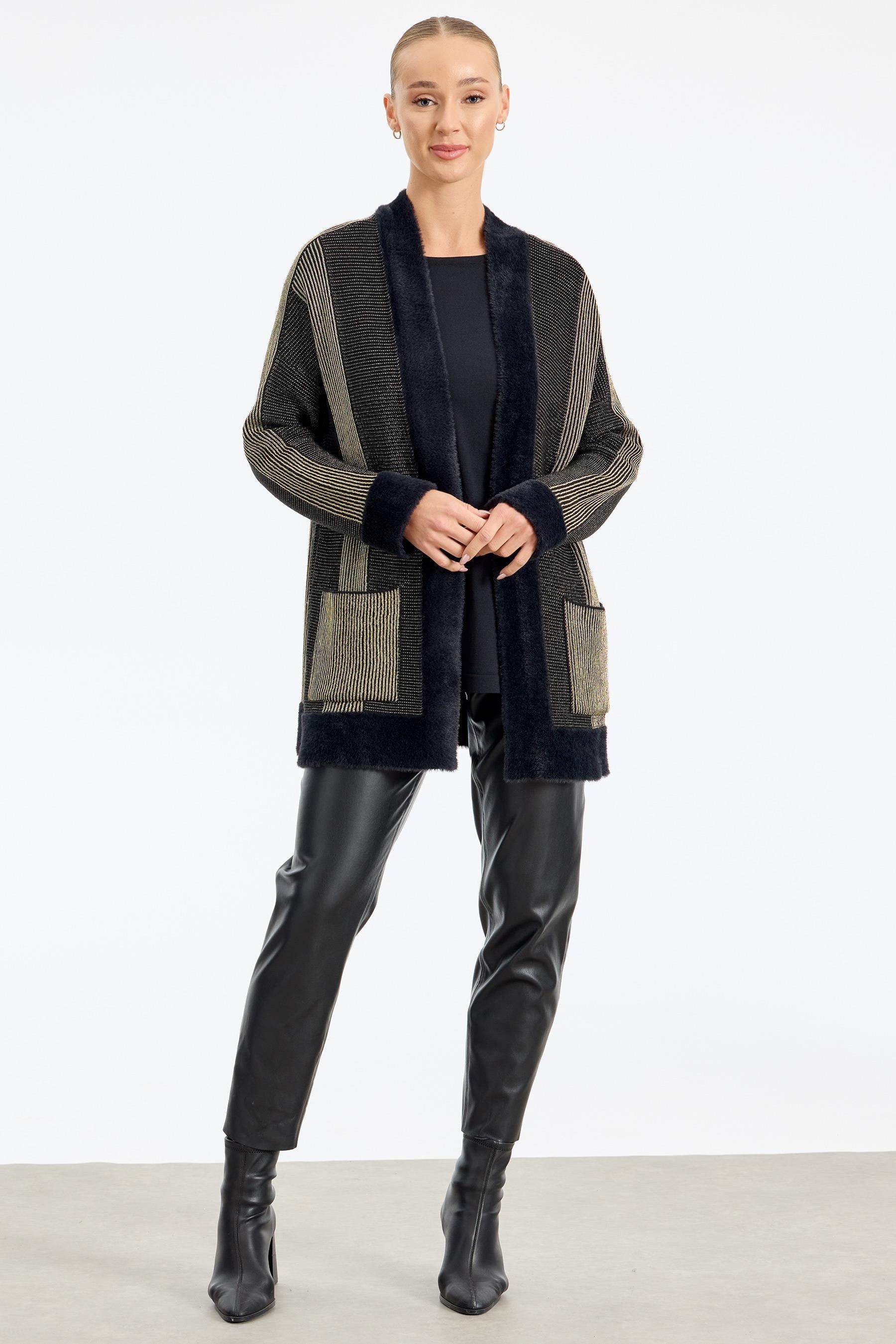 Sim ip Detaylı Triko Hırka SİYAH-GOLD