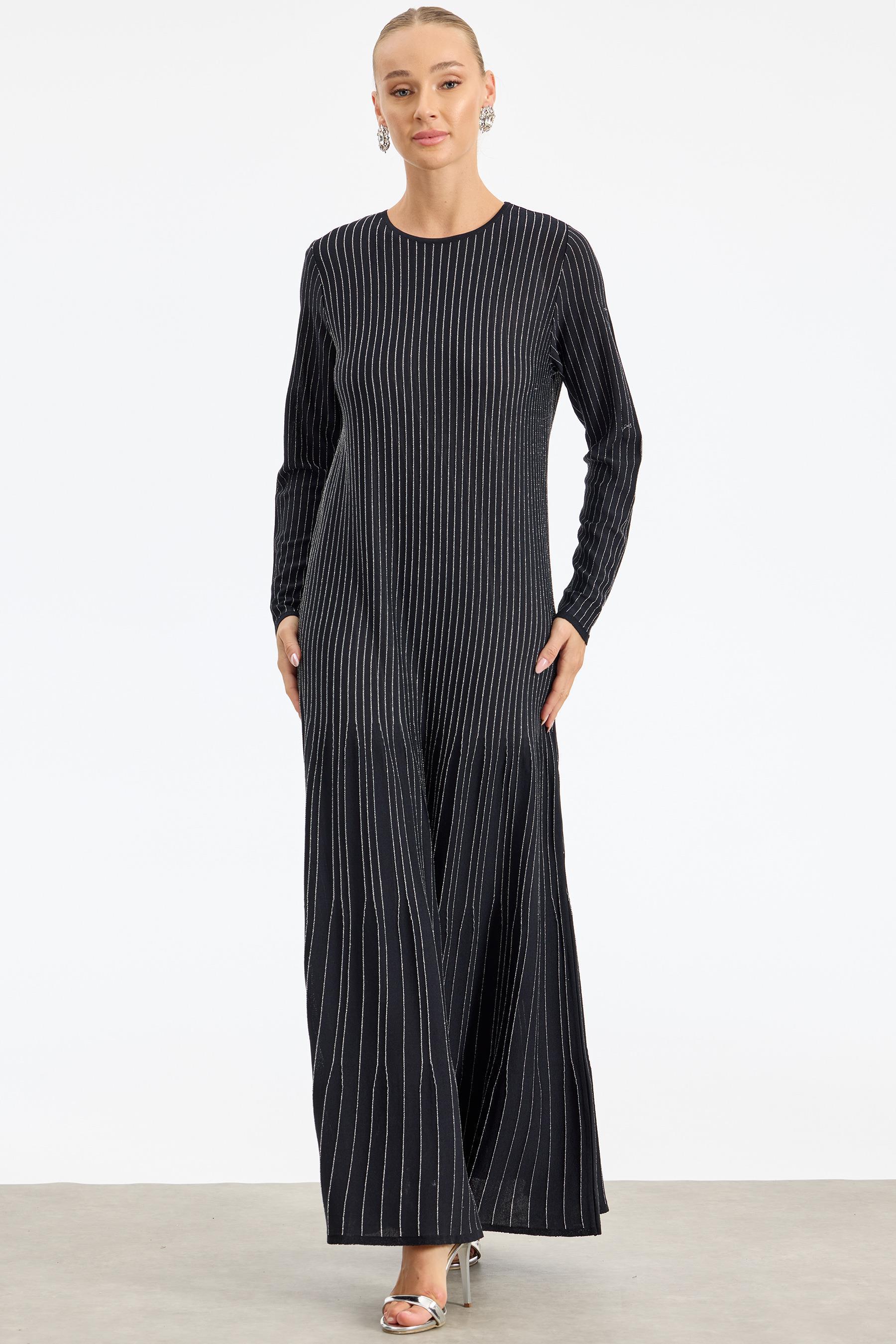 Simli Rayon Elbise SİYAH