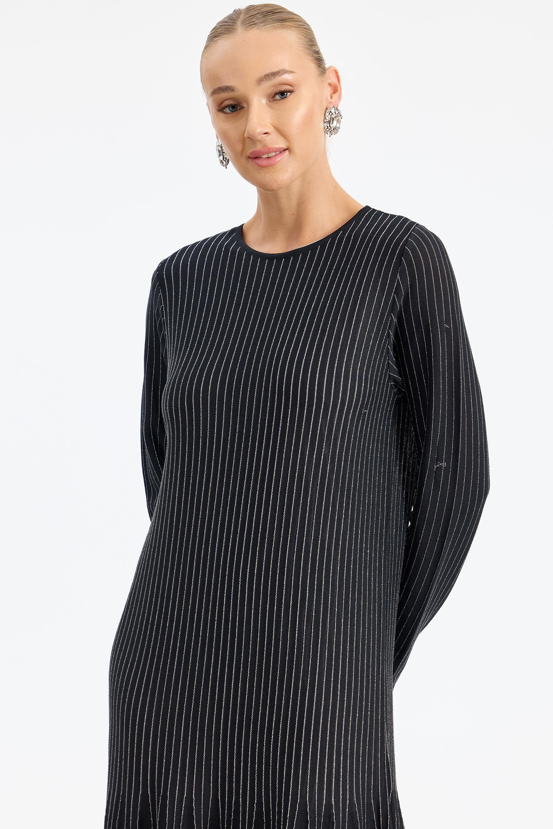 Simli Rayon Elbise SİYAH