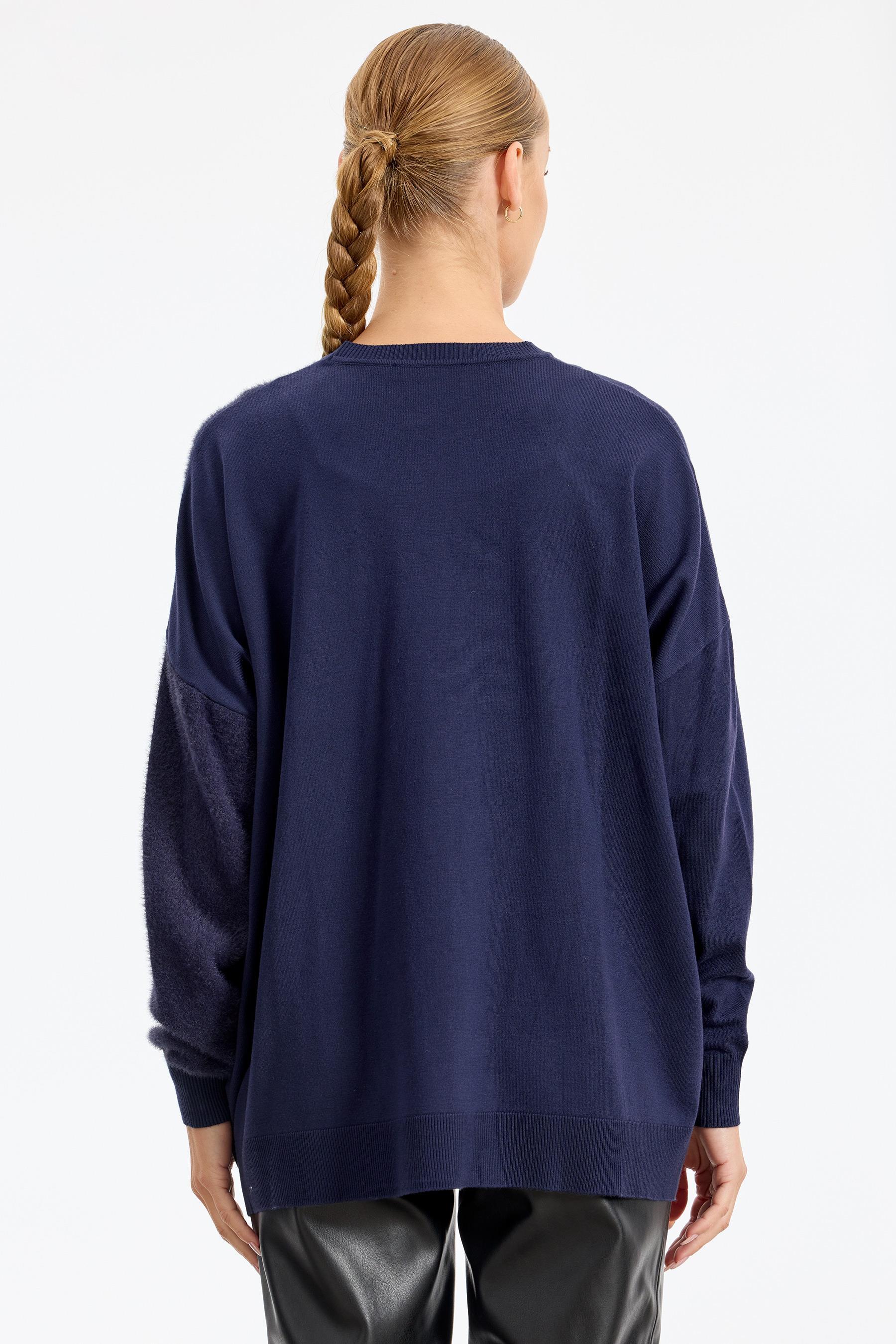 Sol Tarafı Mink Detaylı Tunik LACİVERT