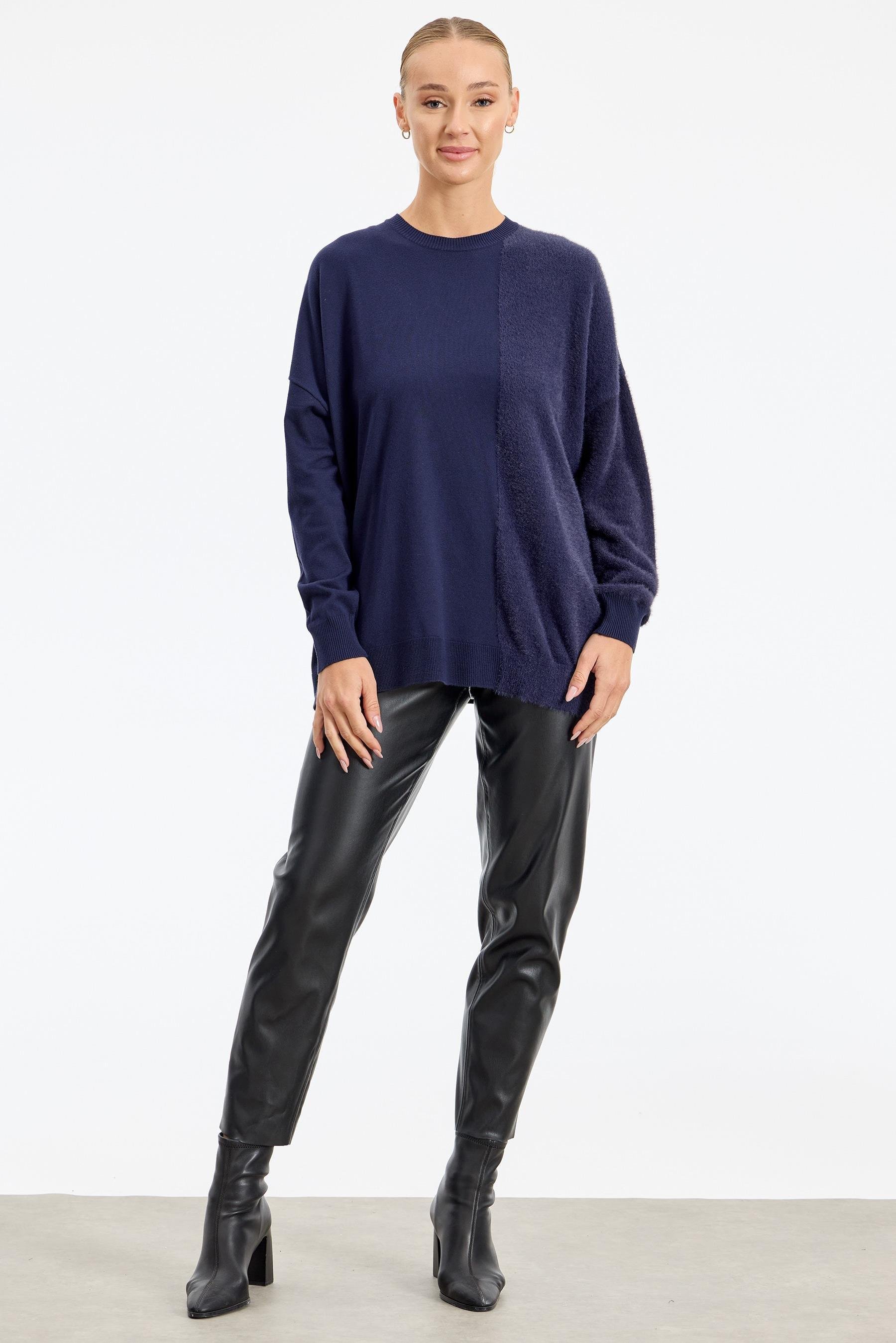 Sol Tarafı Mink Detaylı Tunik LACİVERT