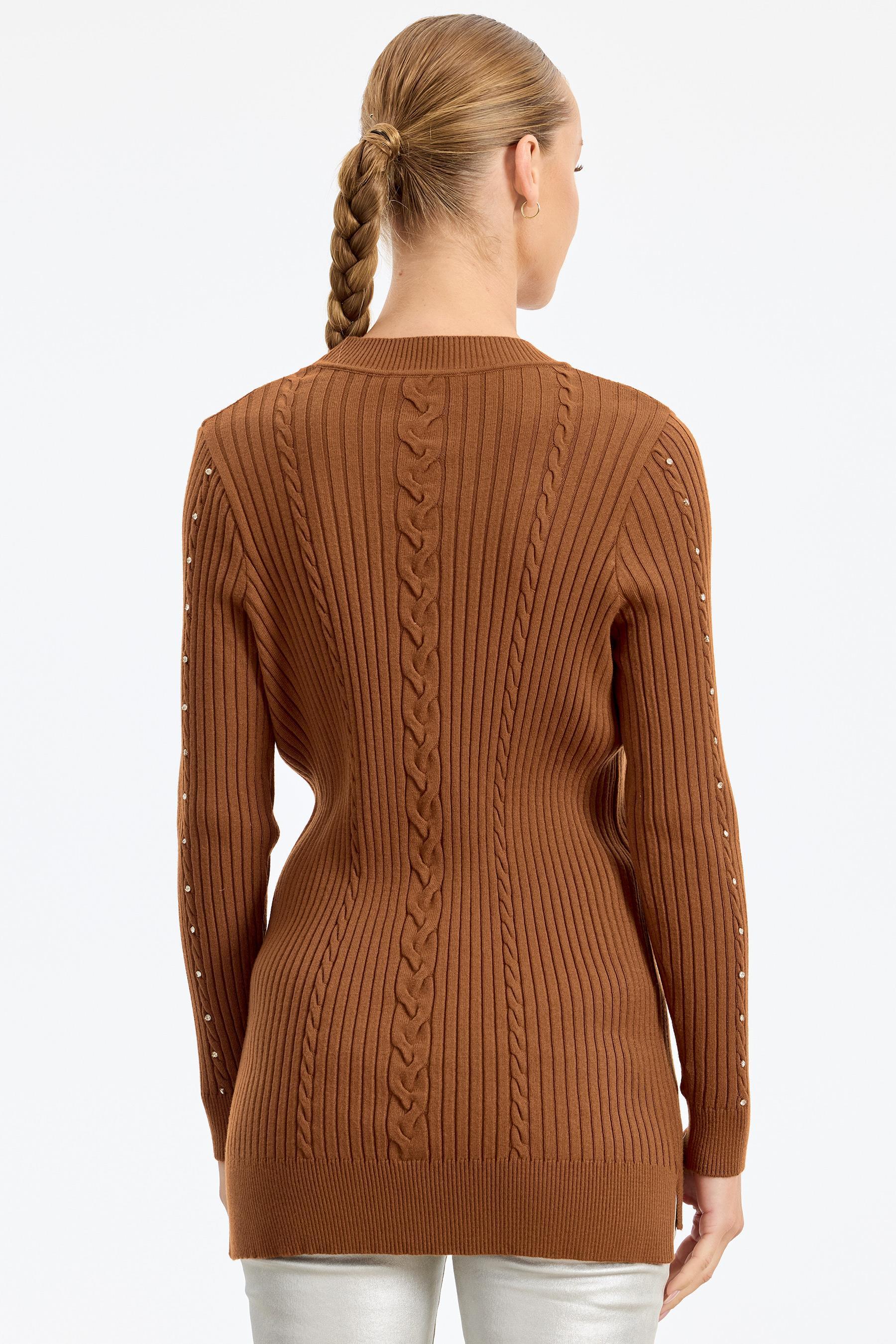 Taş Detaylı Saç Örgülü Tunik KİREMİT