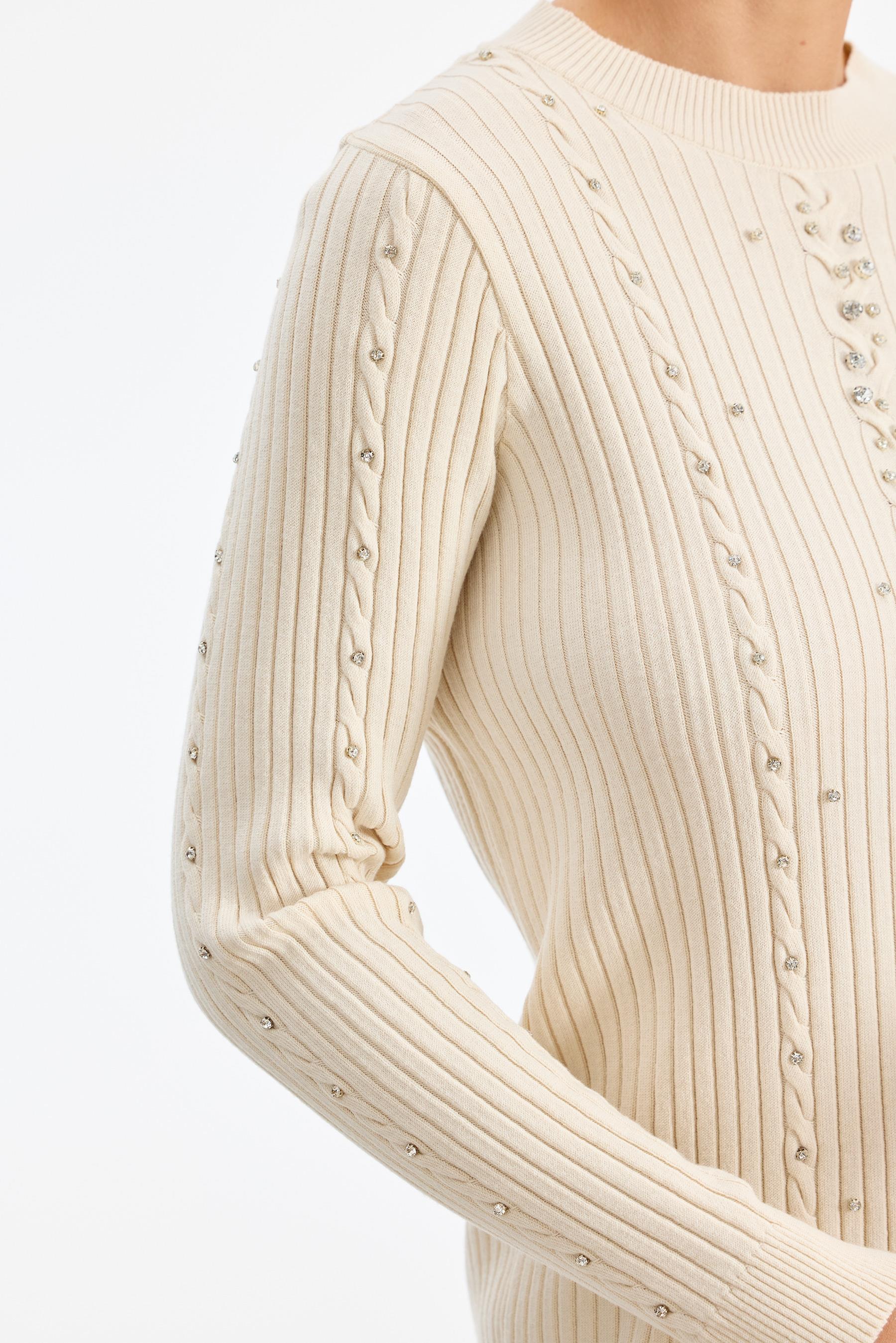 Taş Detaylı Saç Örgülü Tunik VANİLYA