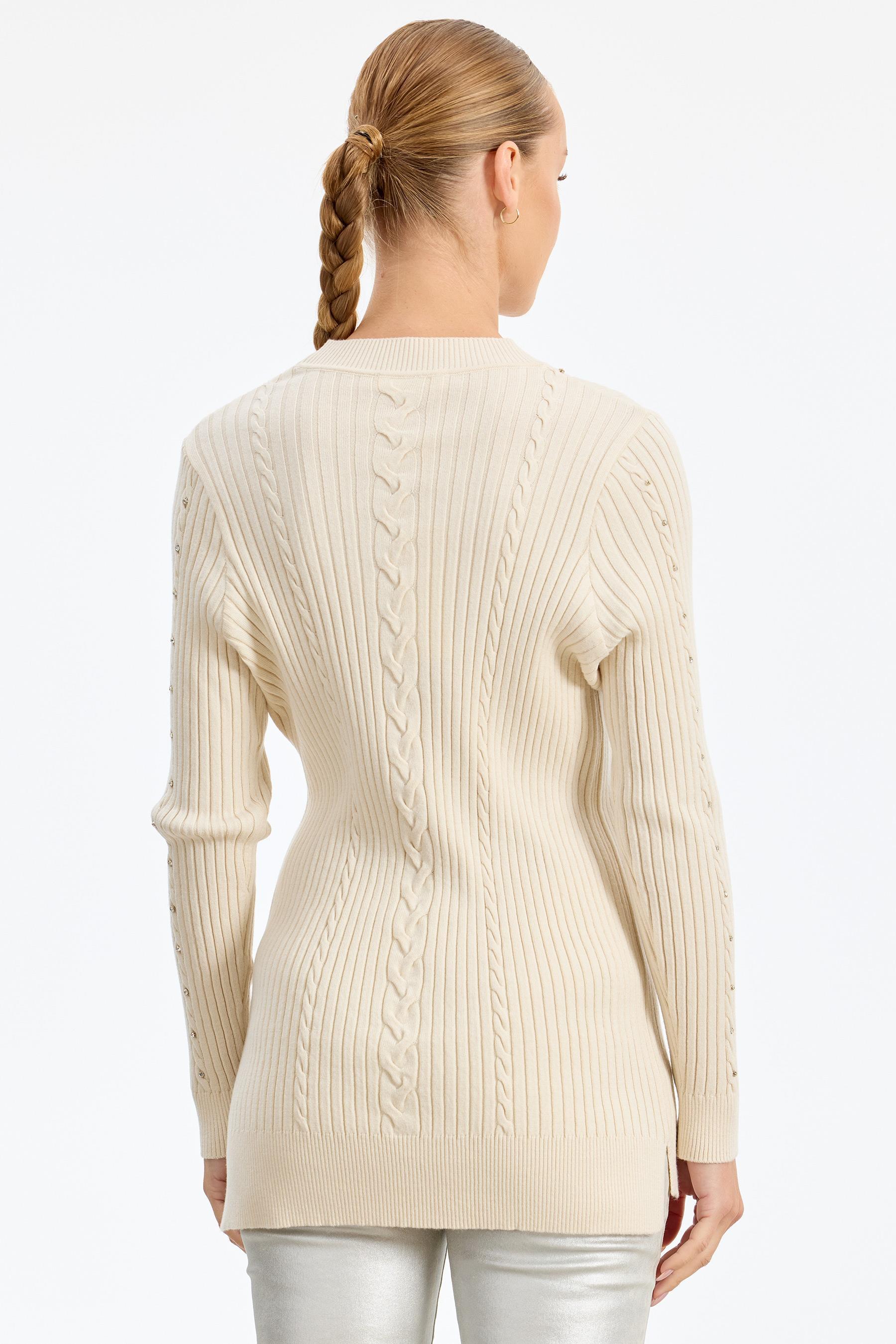 Taş Detaylı Saç Örgülü Tunik VANİLYA