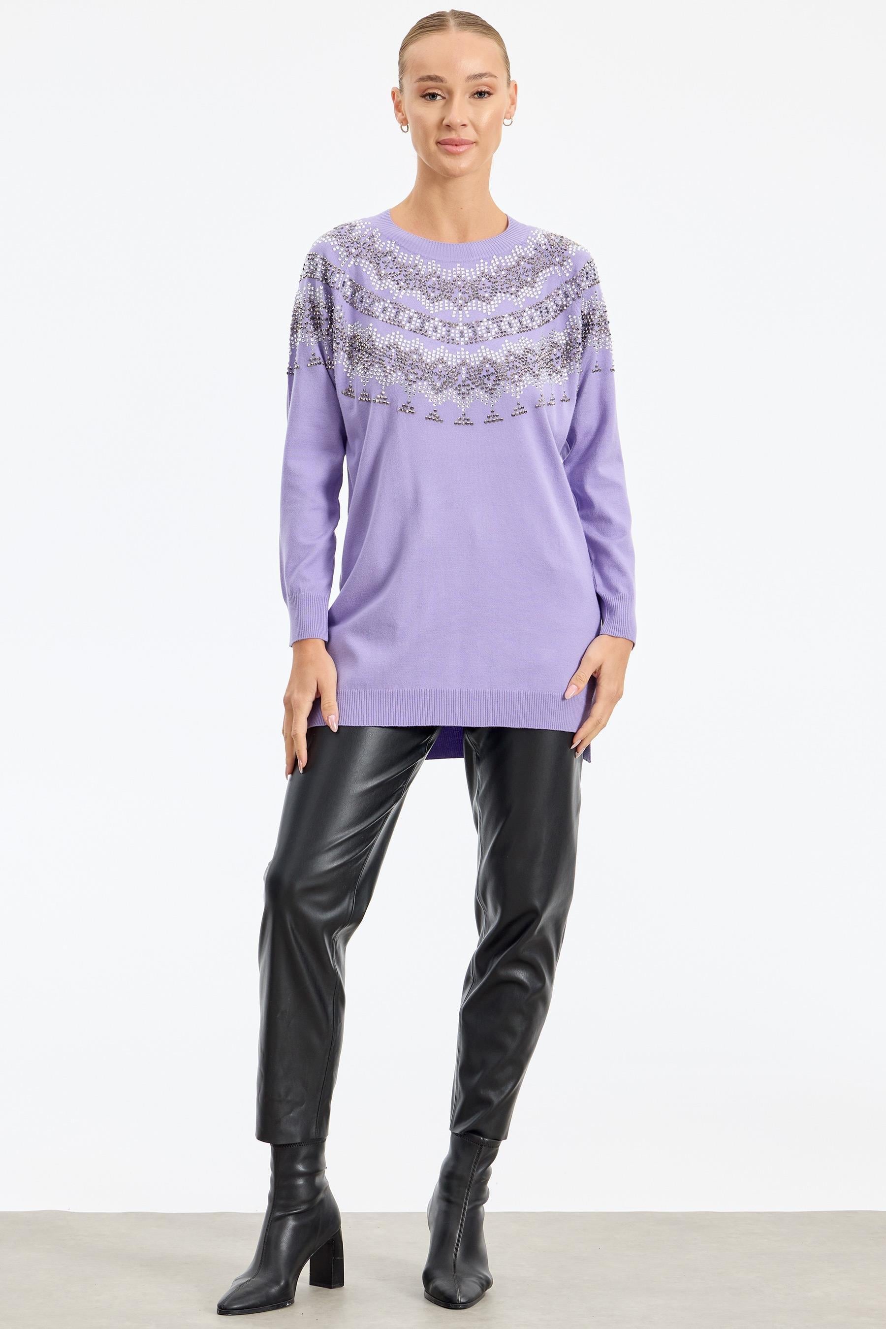 Taş Detaylı Tunik LİLA