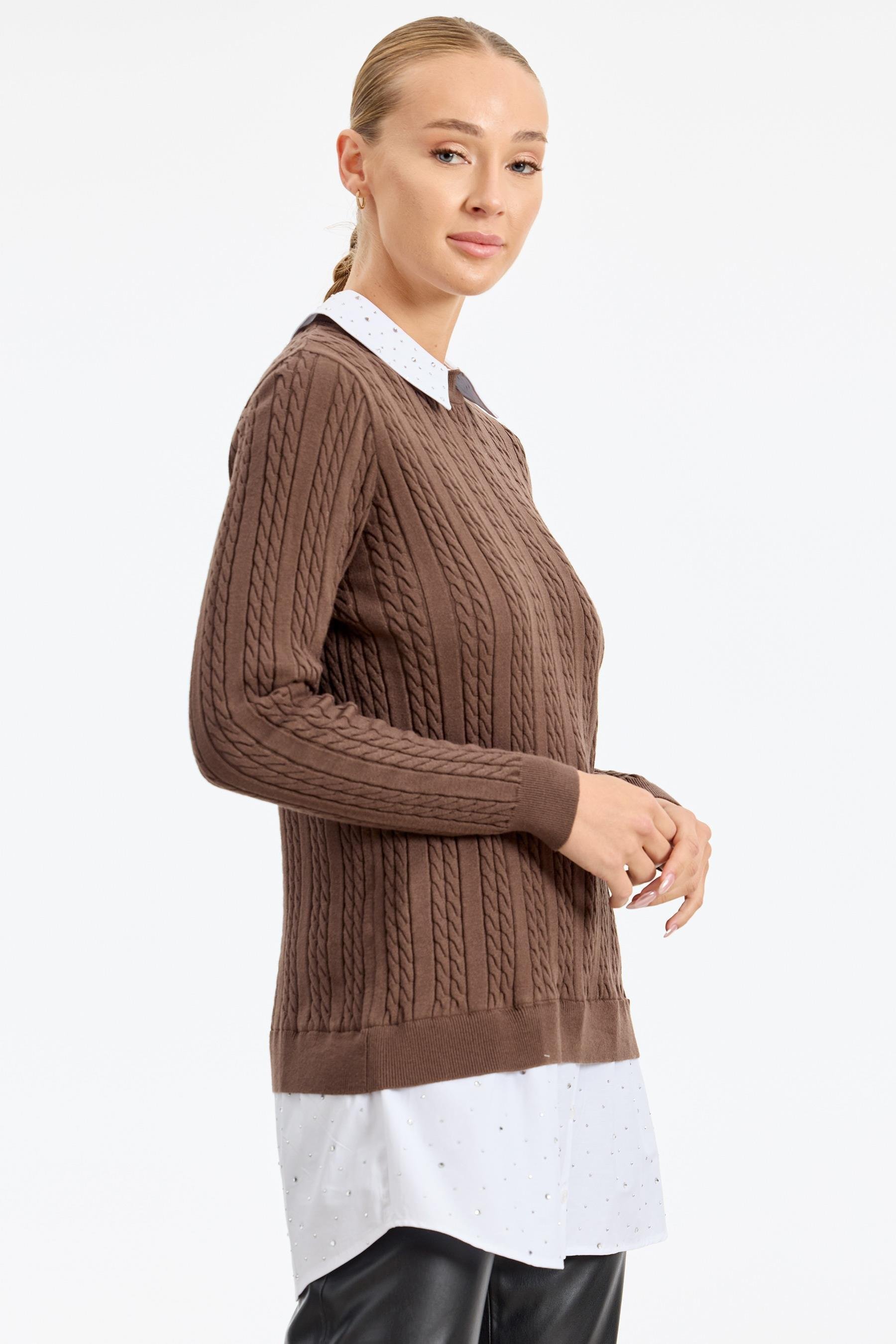 Taş Gömlek Detaylı Tunik KAHVE