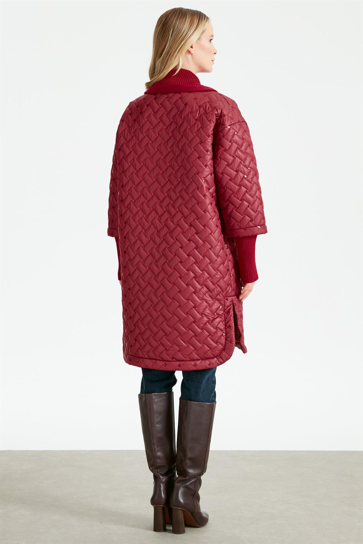 Triko Garnili Pullu Kapitone Hırka BORDO