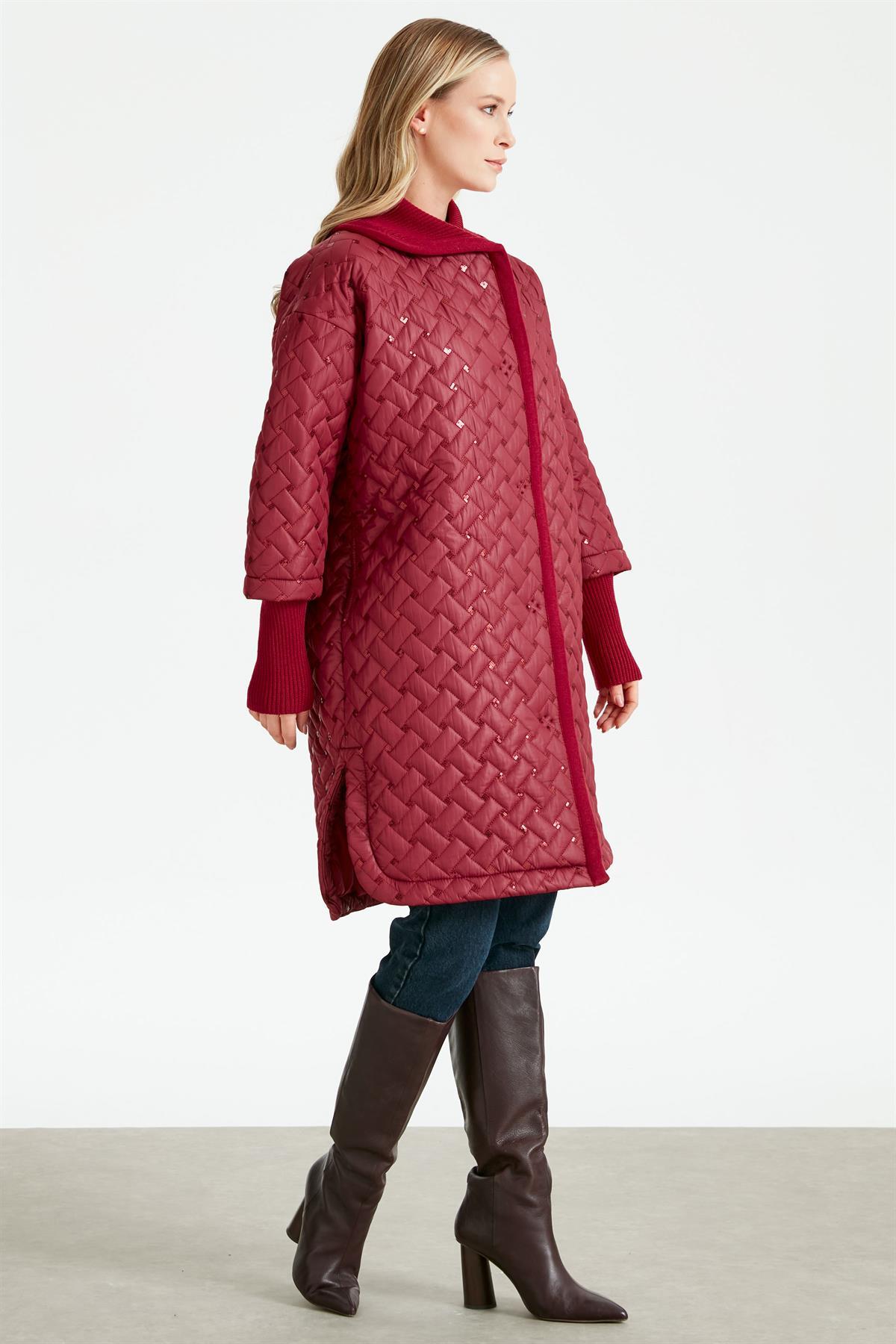 Triko Garnili Pullu Kapitone Hırka BORDO