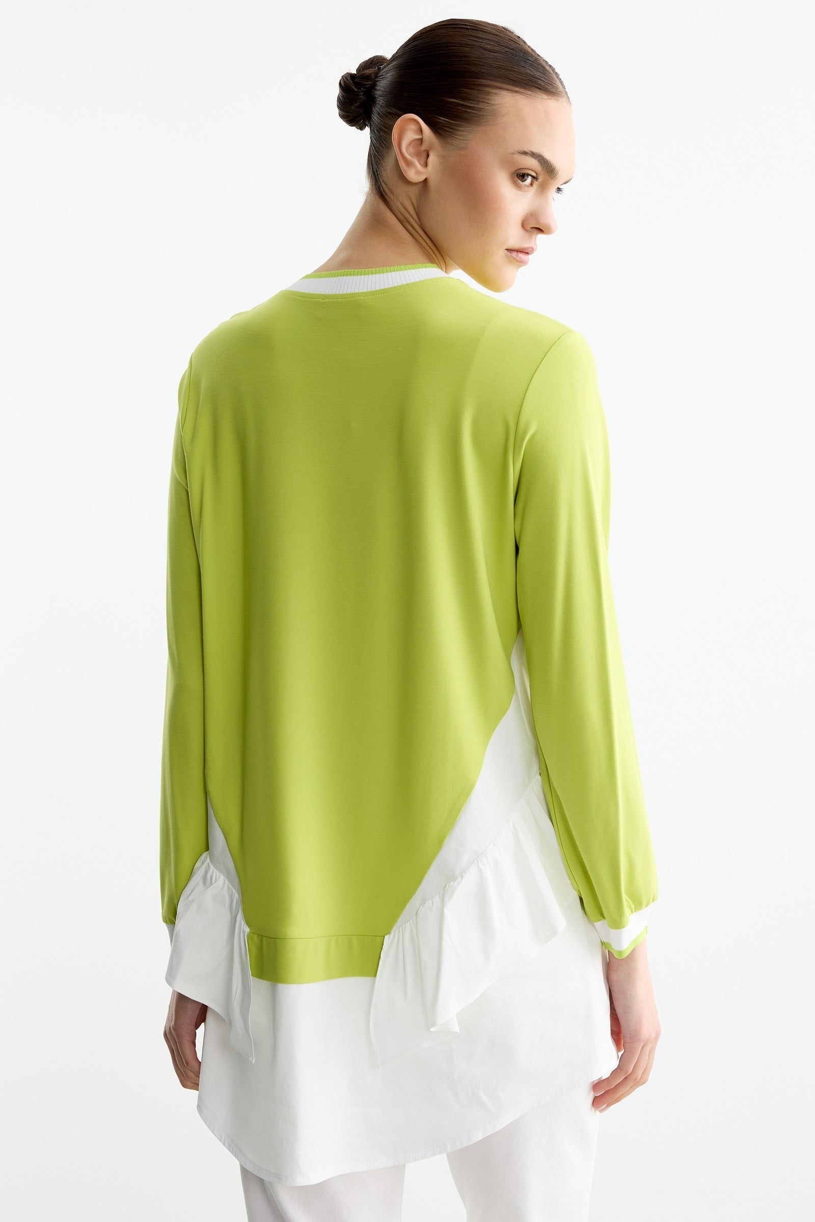 Triko Ribanalı Poplin Mix Volanlı Tunik ASİT