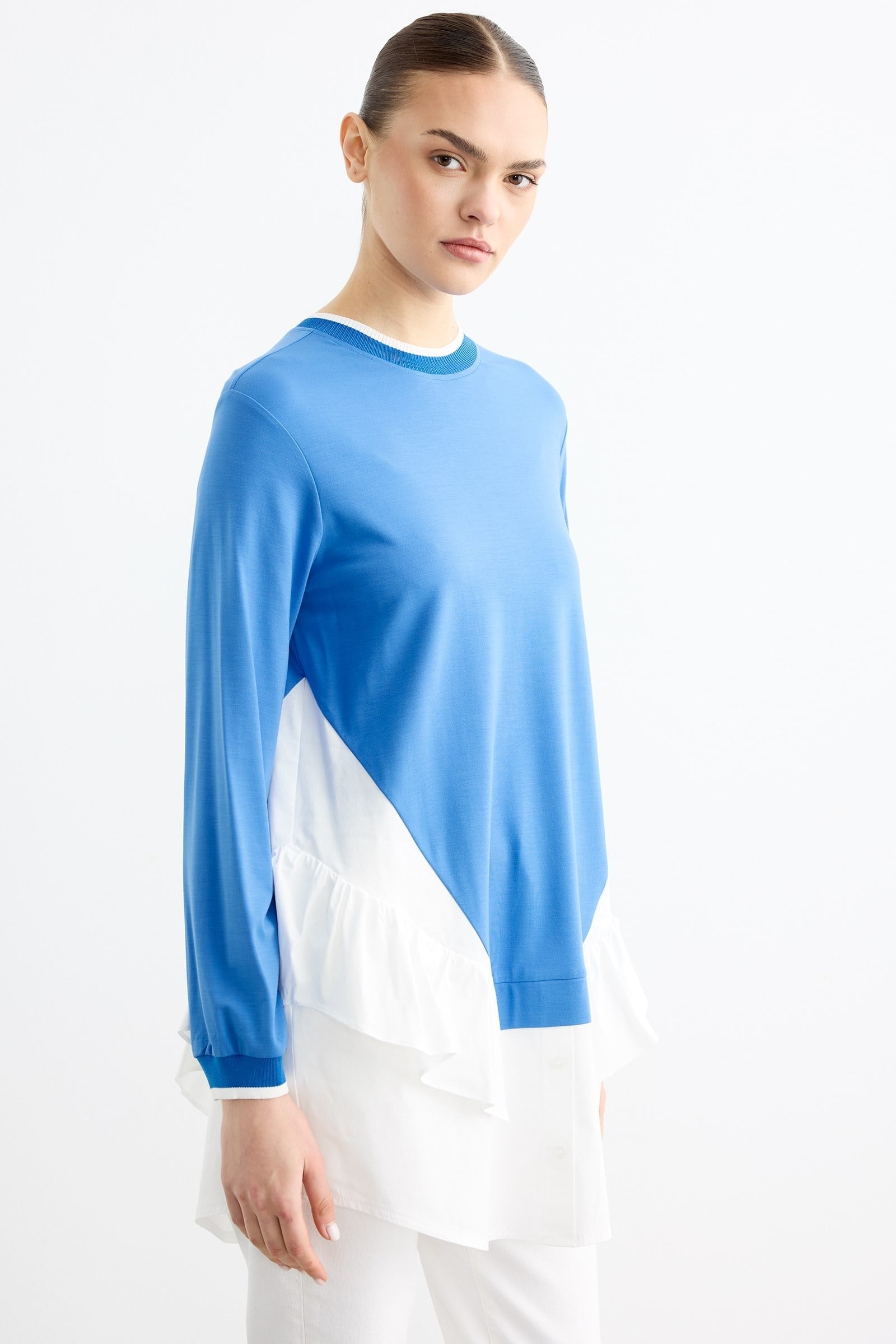 Triko Ribanalı Poplin Mix Volanlı Tunik SAKS