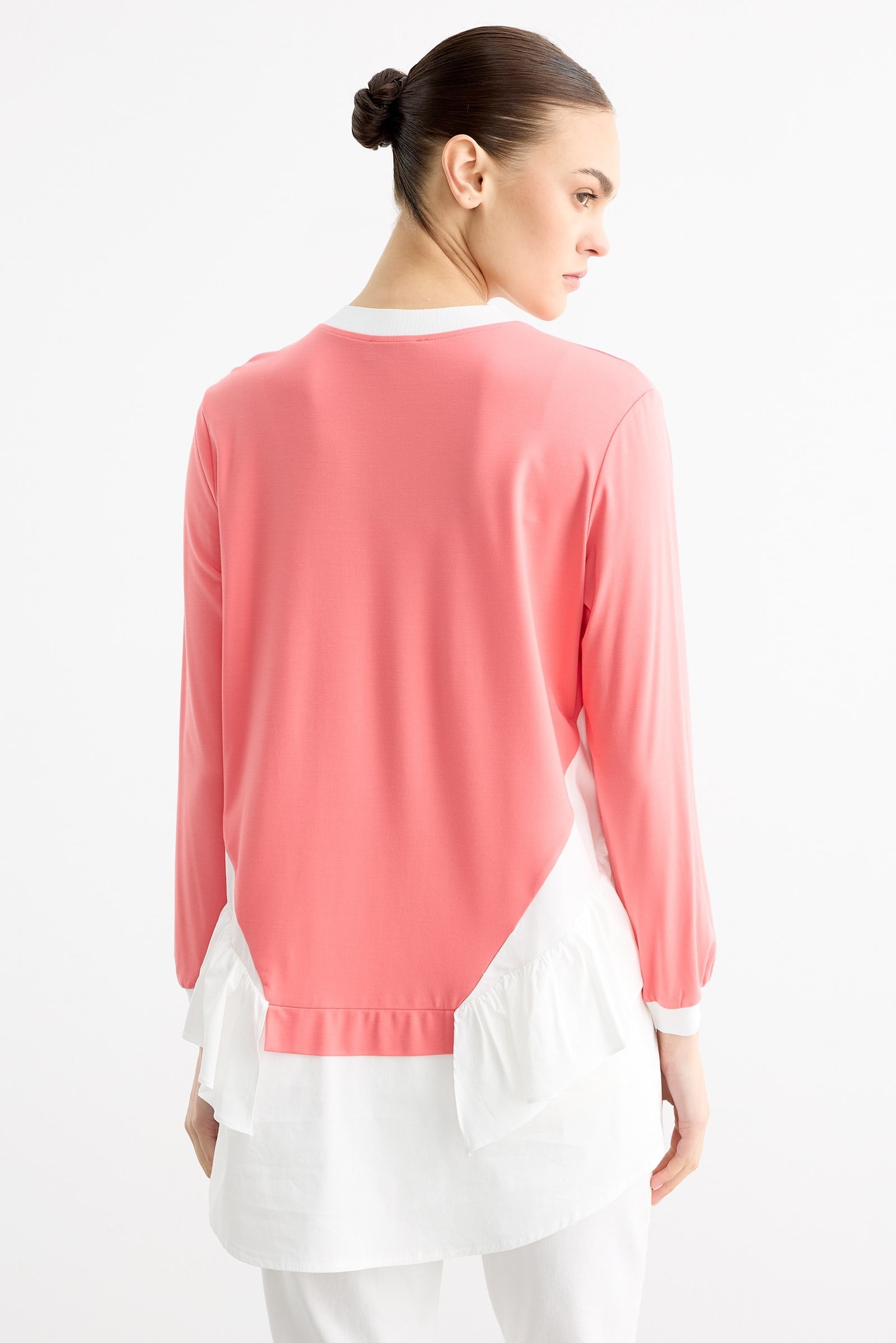 Triko Ribanalı Poplin Mix Volanlı Tunik KARİDES