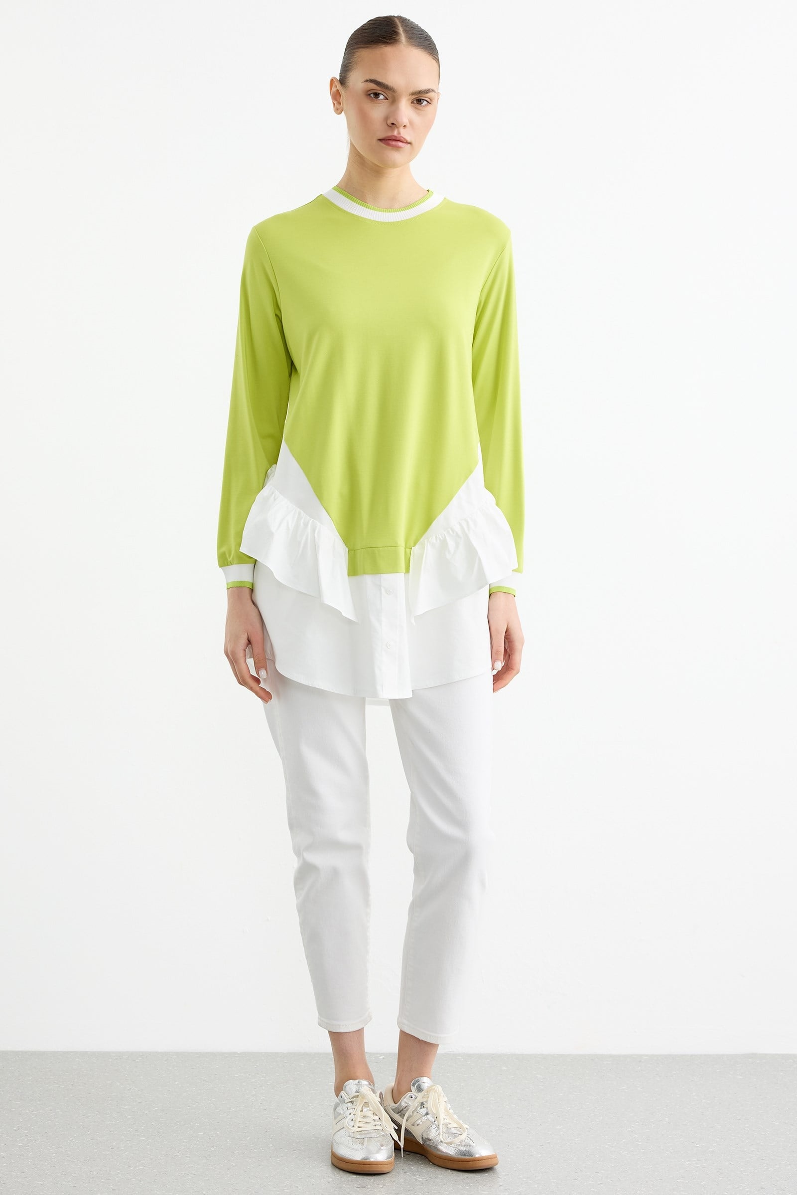 Triko Ribanalı Poplin Mix Volanlı Tunik ASİT