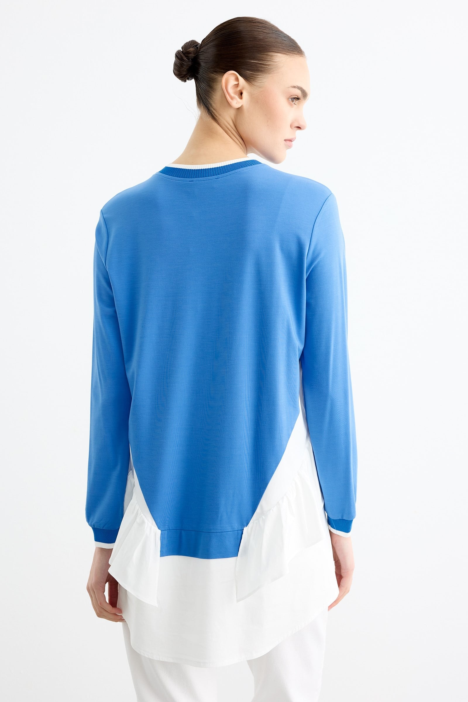 Triko Ribanalı Poplin Mix Volanlı Tunik SAKS