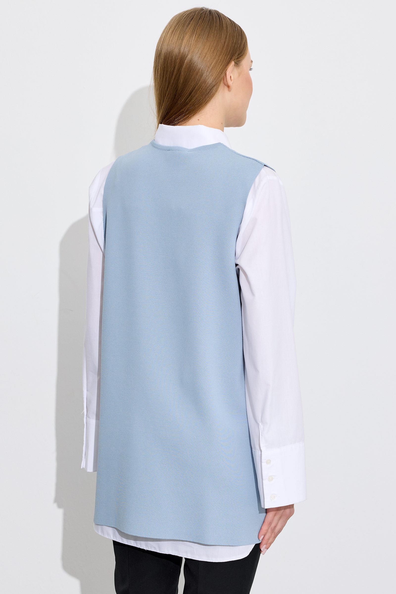 V Yaka Rayon Süveter MAVİ