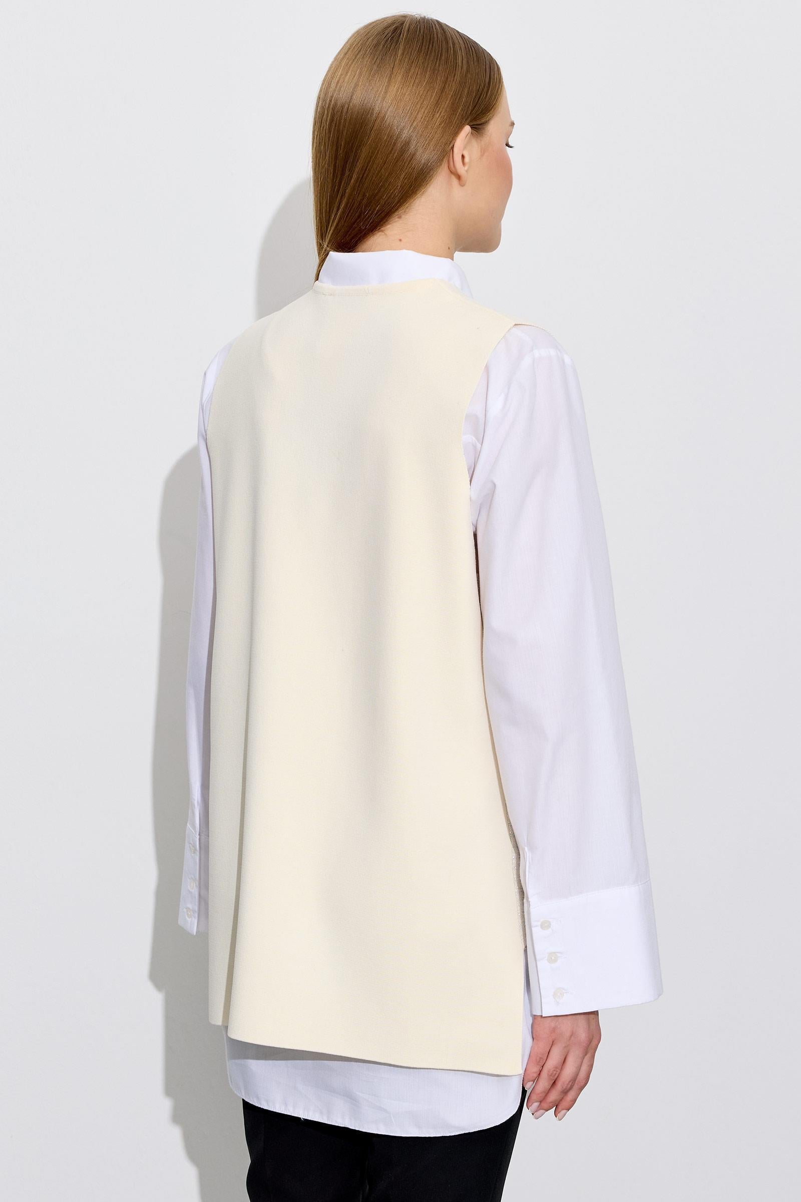 V Yaka Rayon Süveter VANİLLA