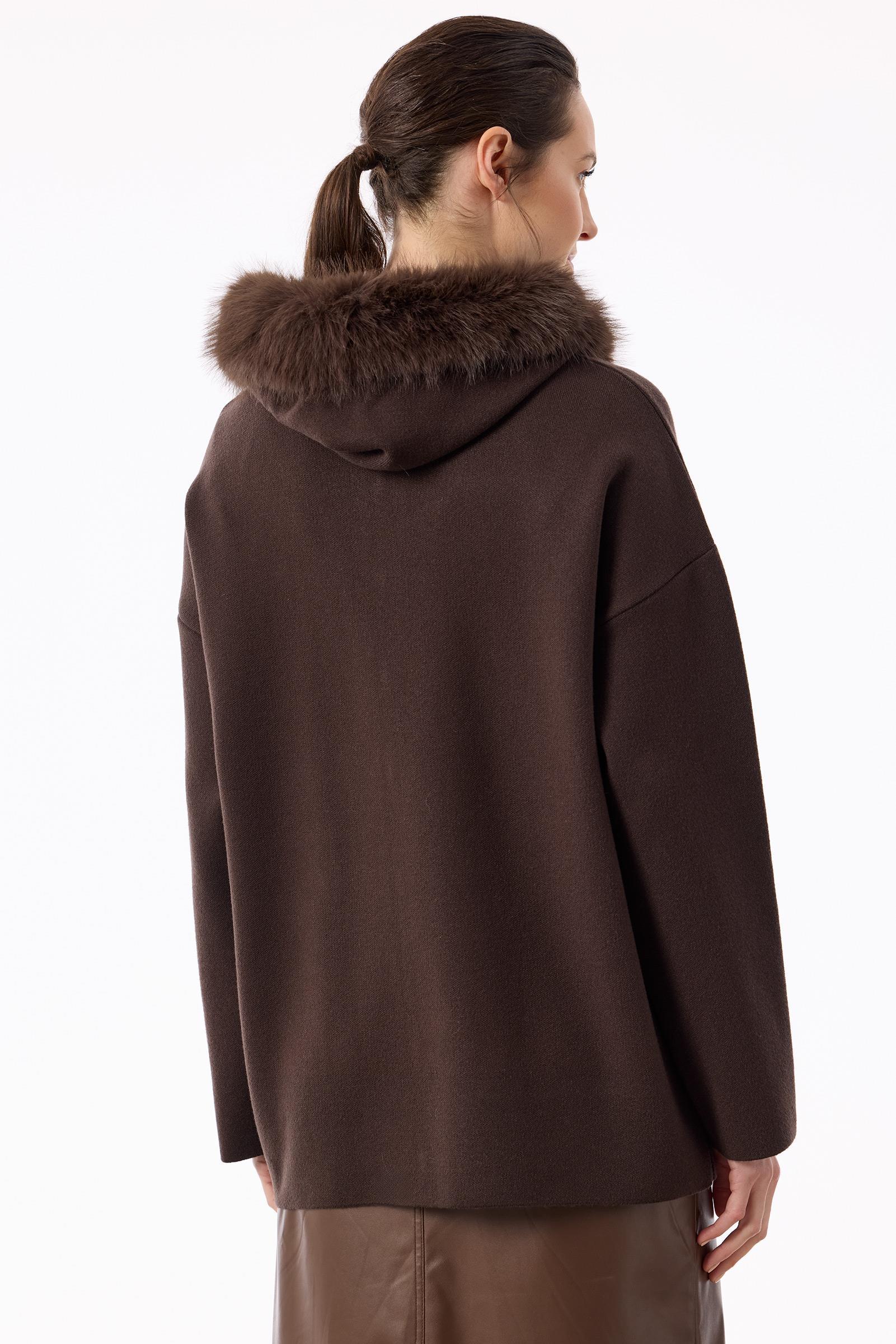 Yakası Kürklü Triko Hırka KAHVE