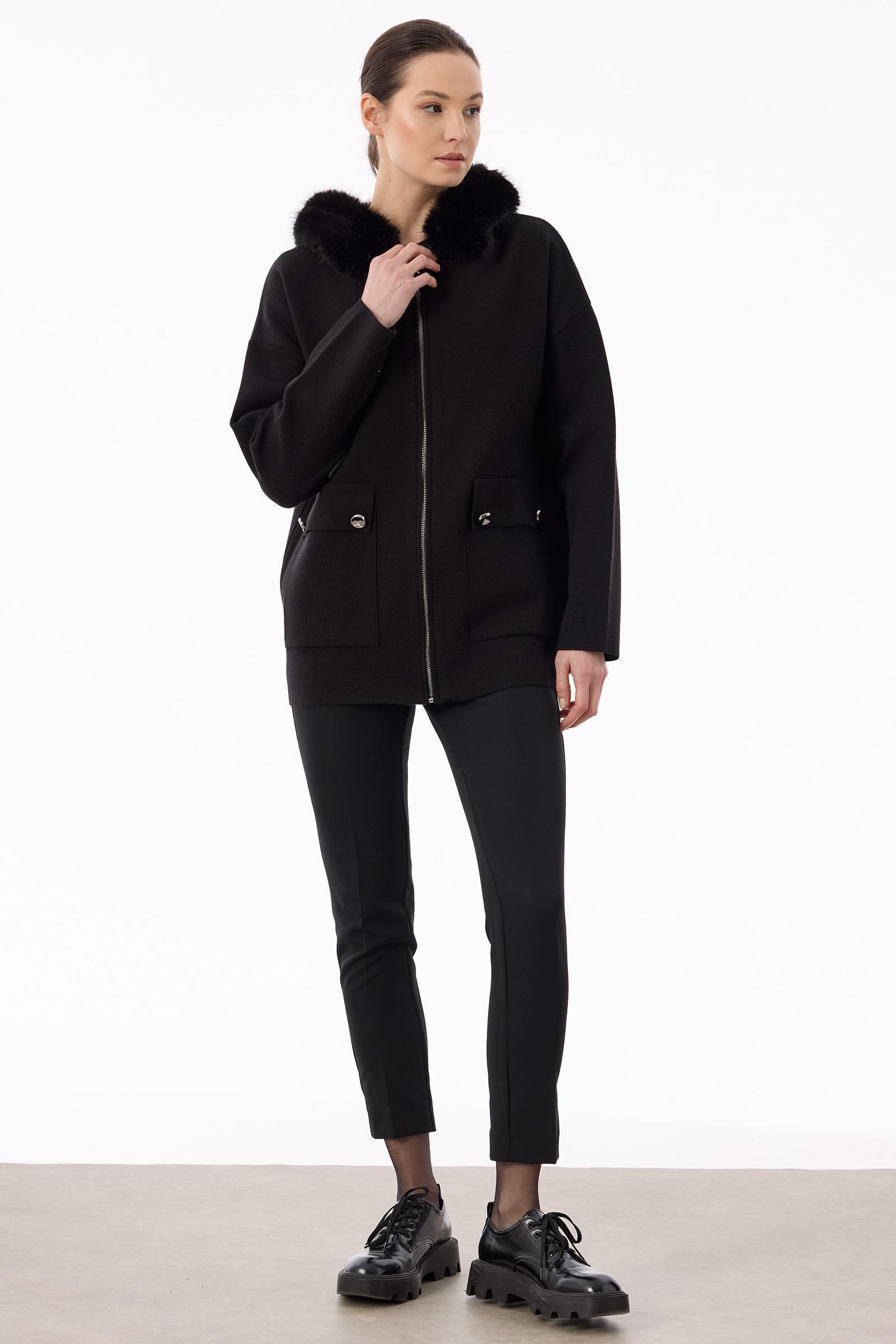 Yakası Kürklü Triko Hırka SİYAH