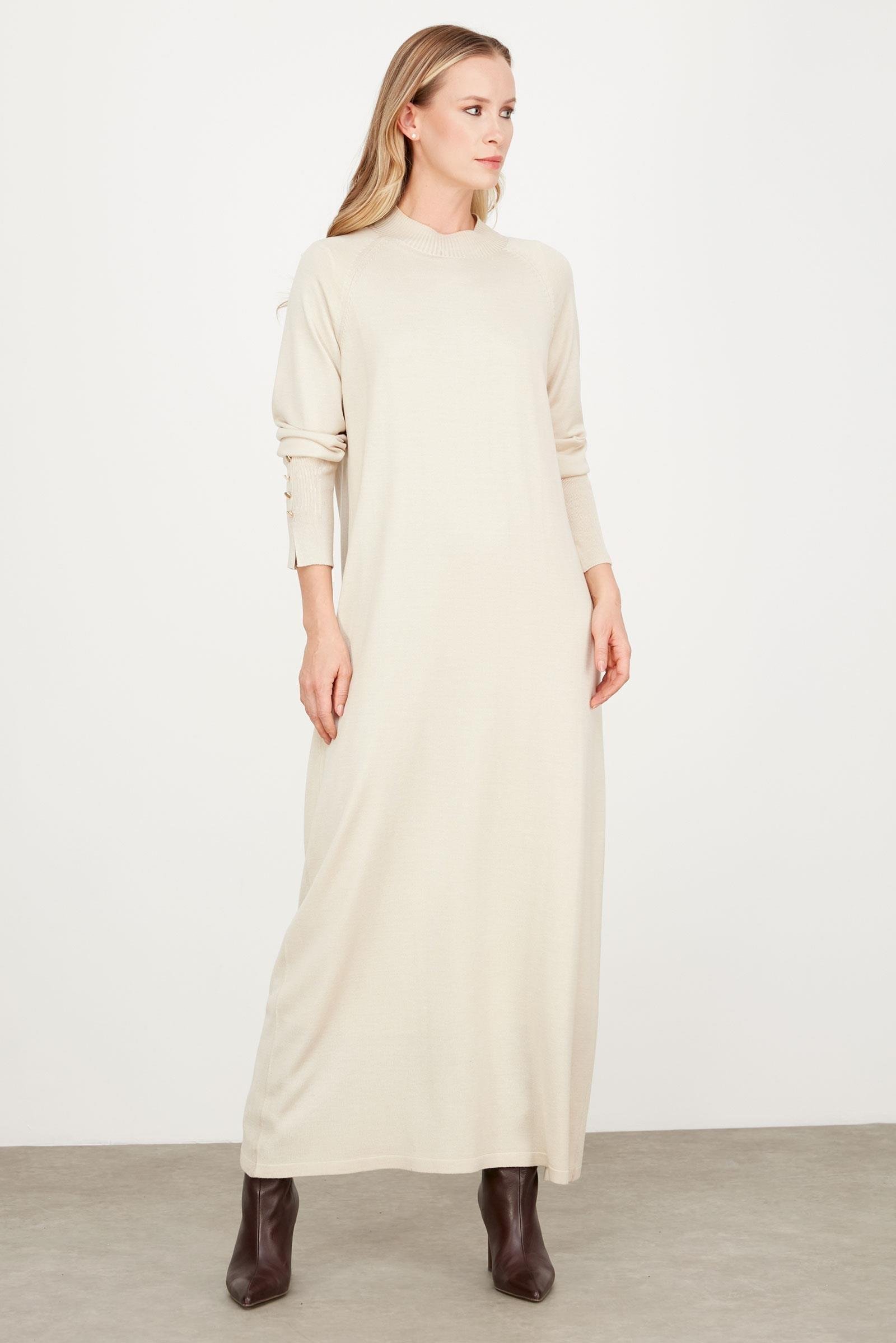 Yarım Balıkçı Basic Triko Elbise BEJ