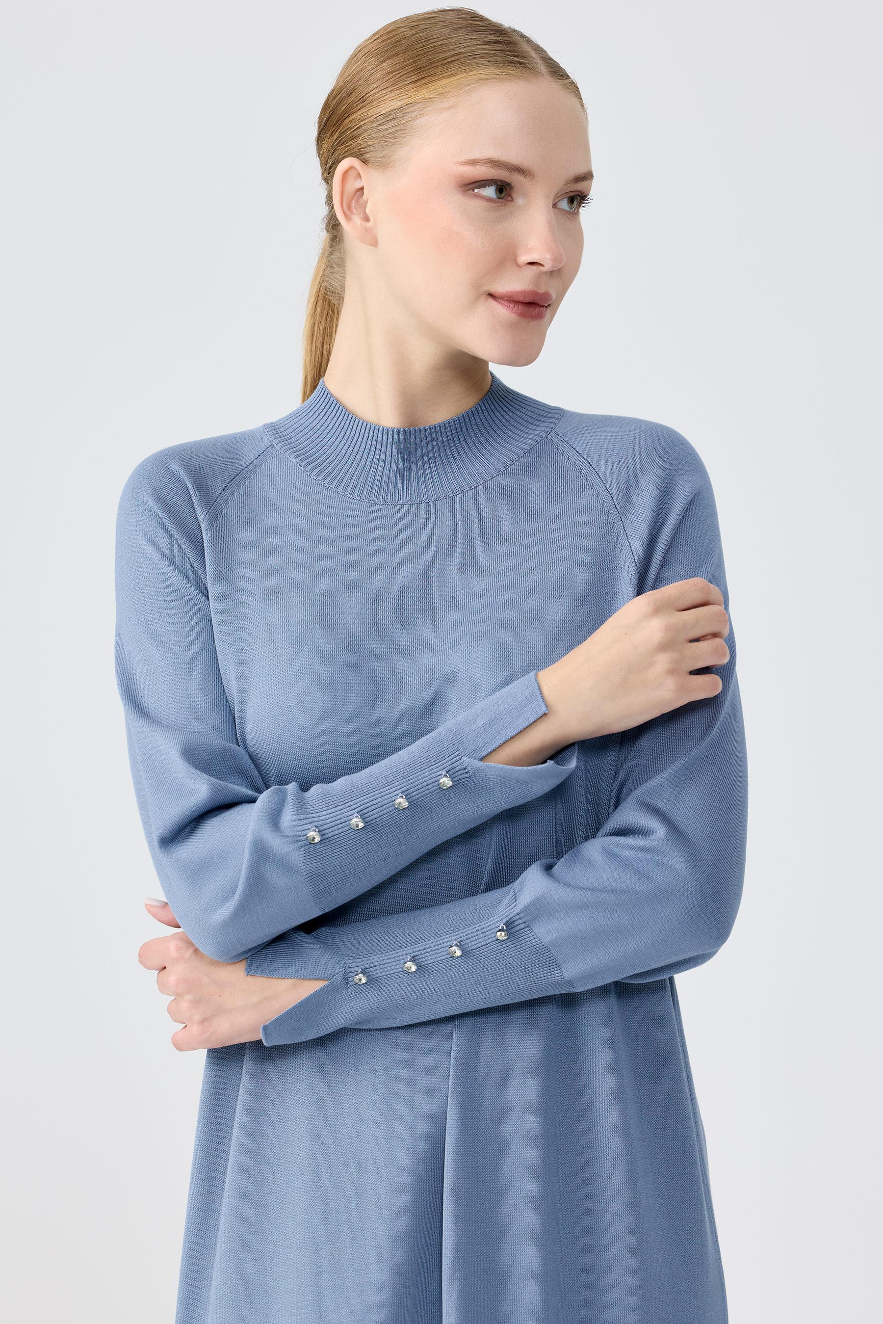 Yarım Balıkçı Basic Triko Elbise C.BLUE