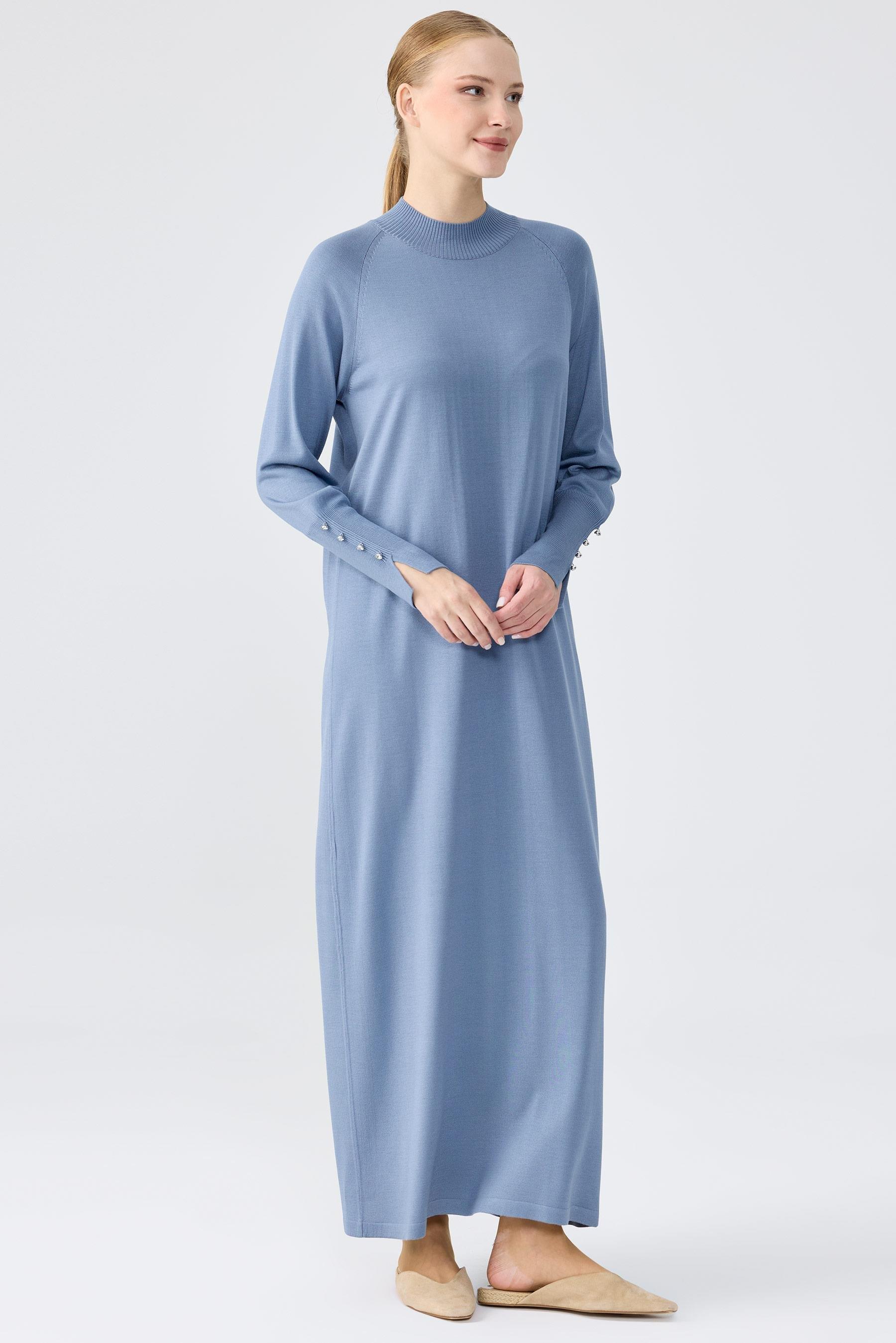 Yarım Balıkçı Basic Triko Elbise C.BLUE