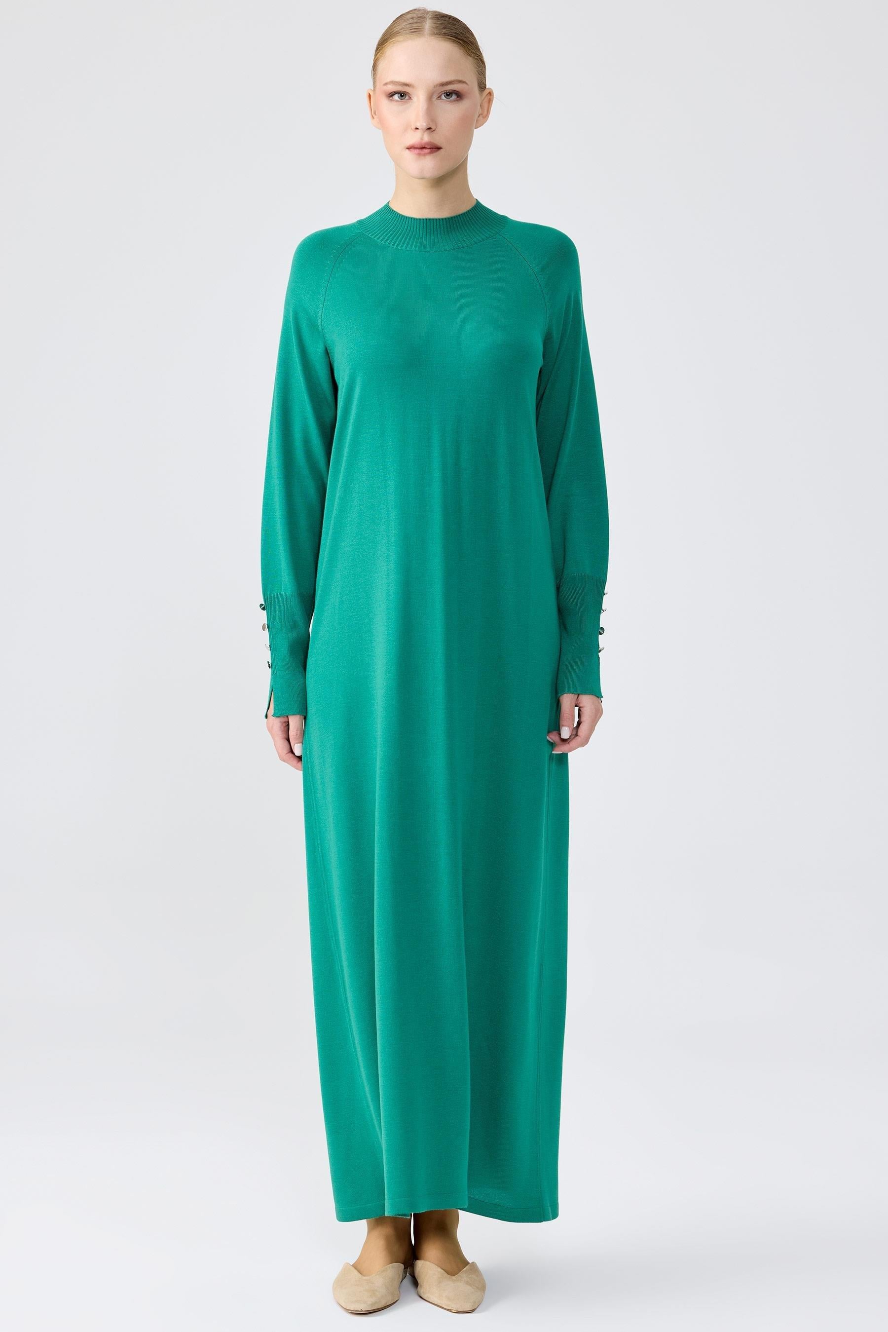 Yarım Balıkçı Basic Triko Elbise YEŞİL