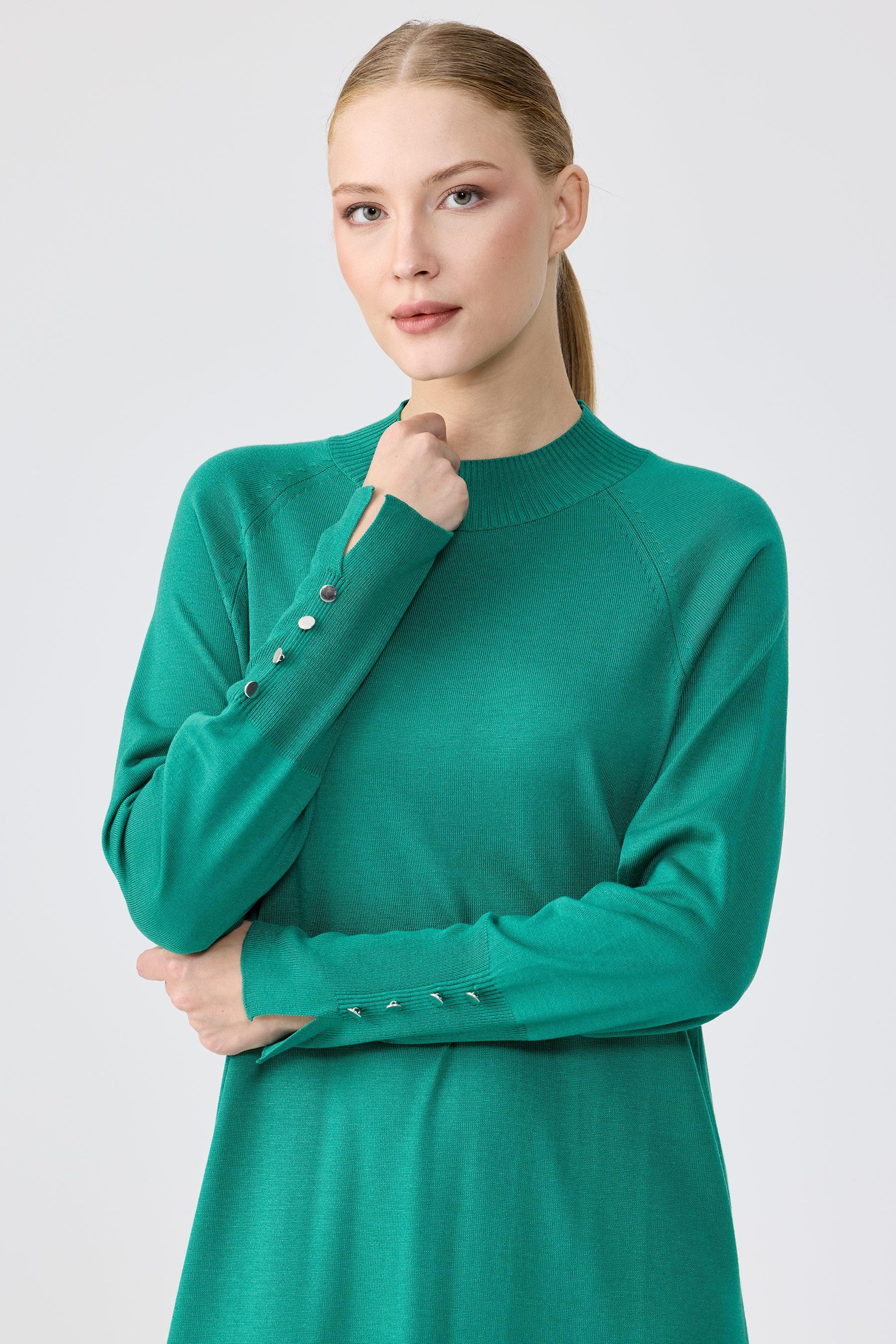 Yarım Balıkçı Basic Triko Elbise YEŞİL