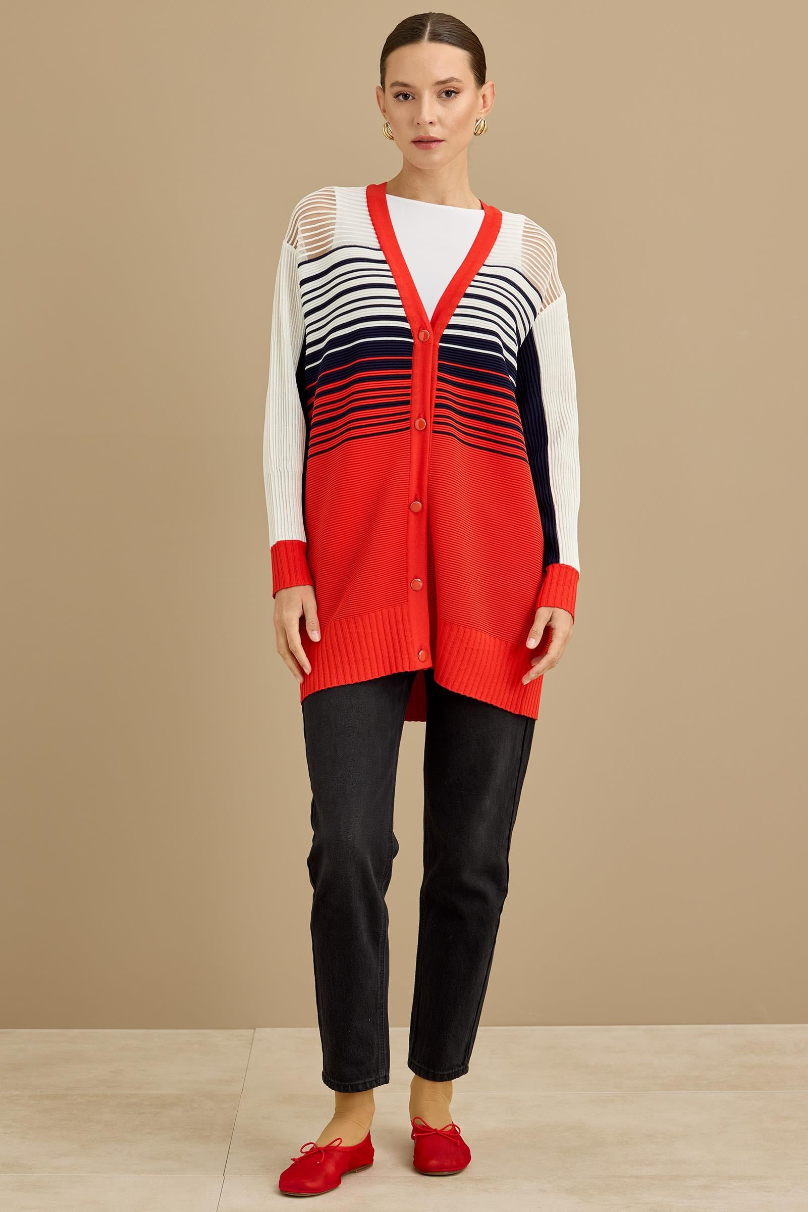 Yığma Detaylı Rayon Hırka KIRMIZI