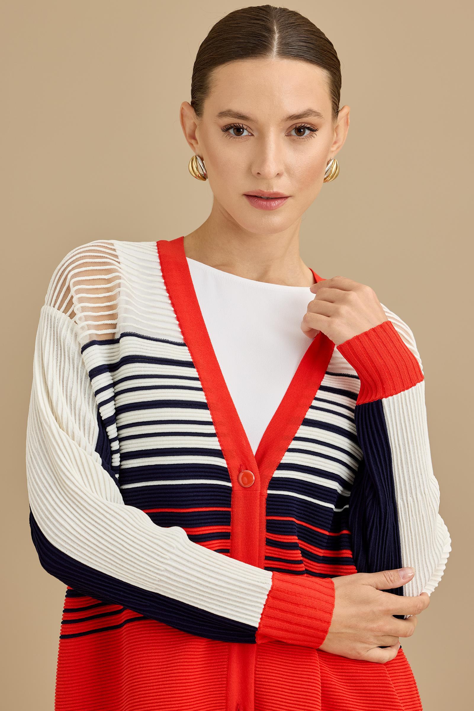 Yığma Detaylı Rayon Hırka KIRMIZI